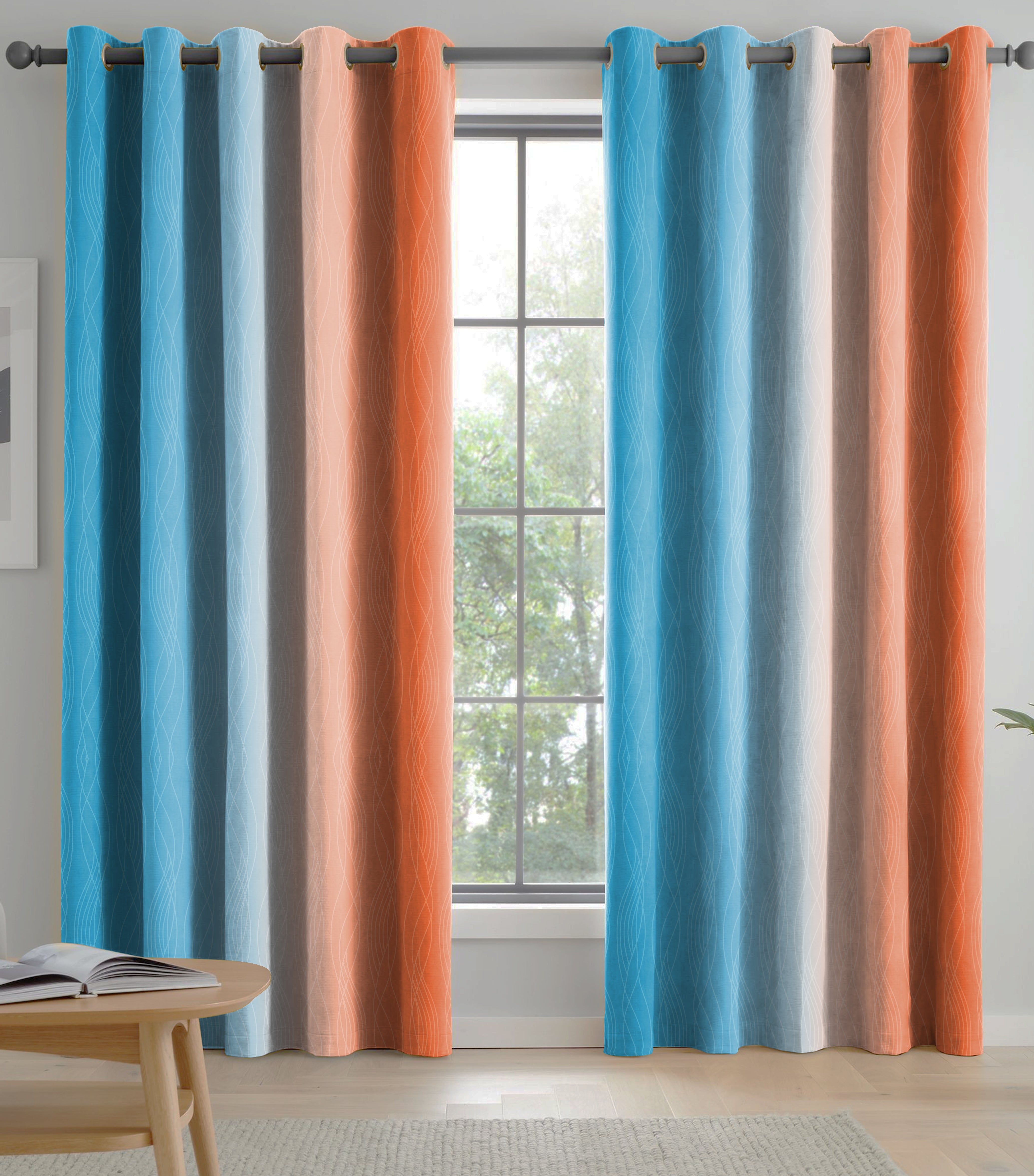 BEVERLEY SKYBLUE CURTAINS BLACKOUT PRINTED FOR LIVING & BEDROOMS