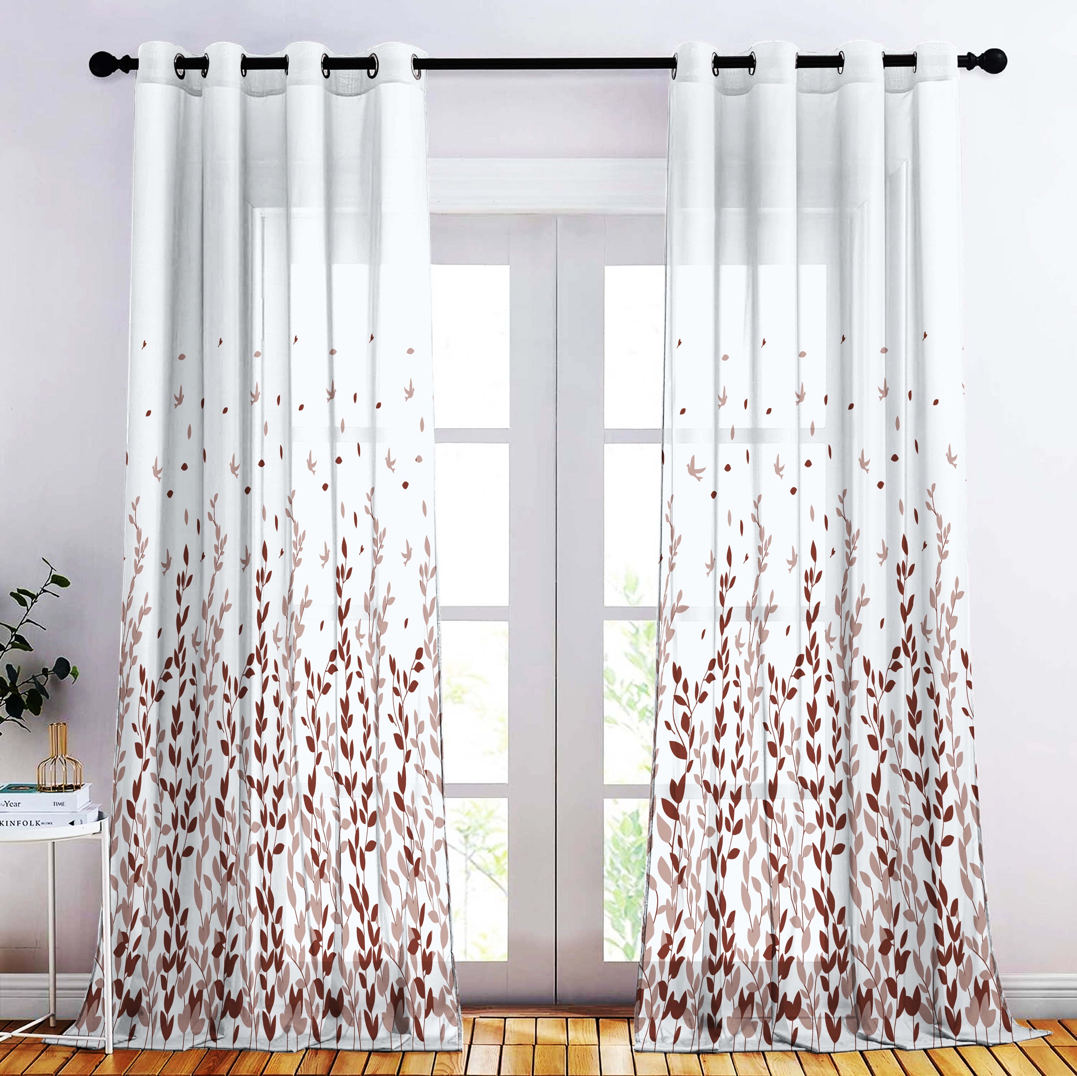 DALYAN MAROON LINEN PRINTED SHEER CURTAIN