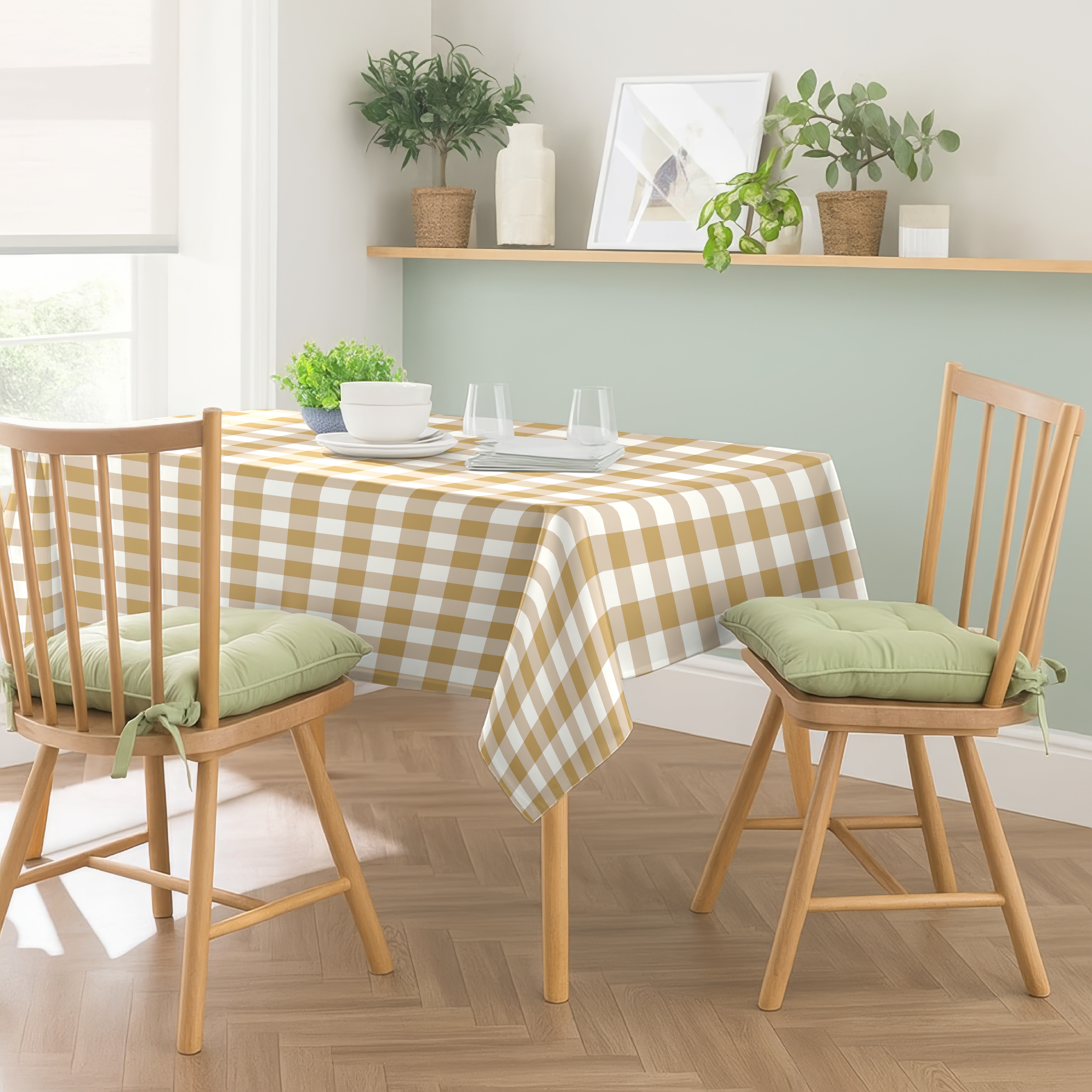 SPRING GALLERY BIG CHECK SAND BROWN TABLE CLOTH