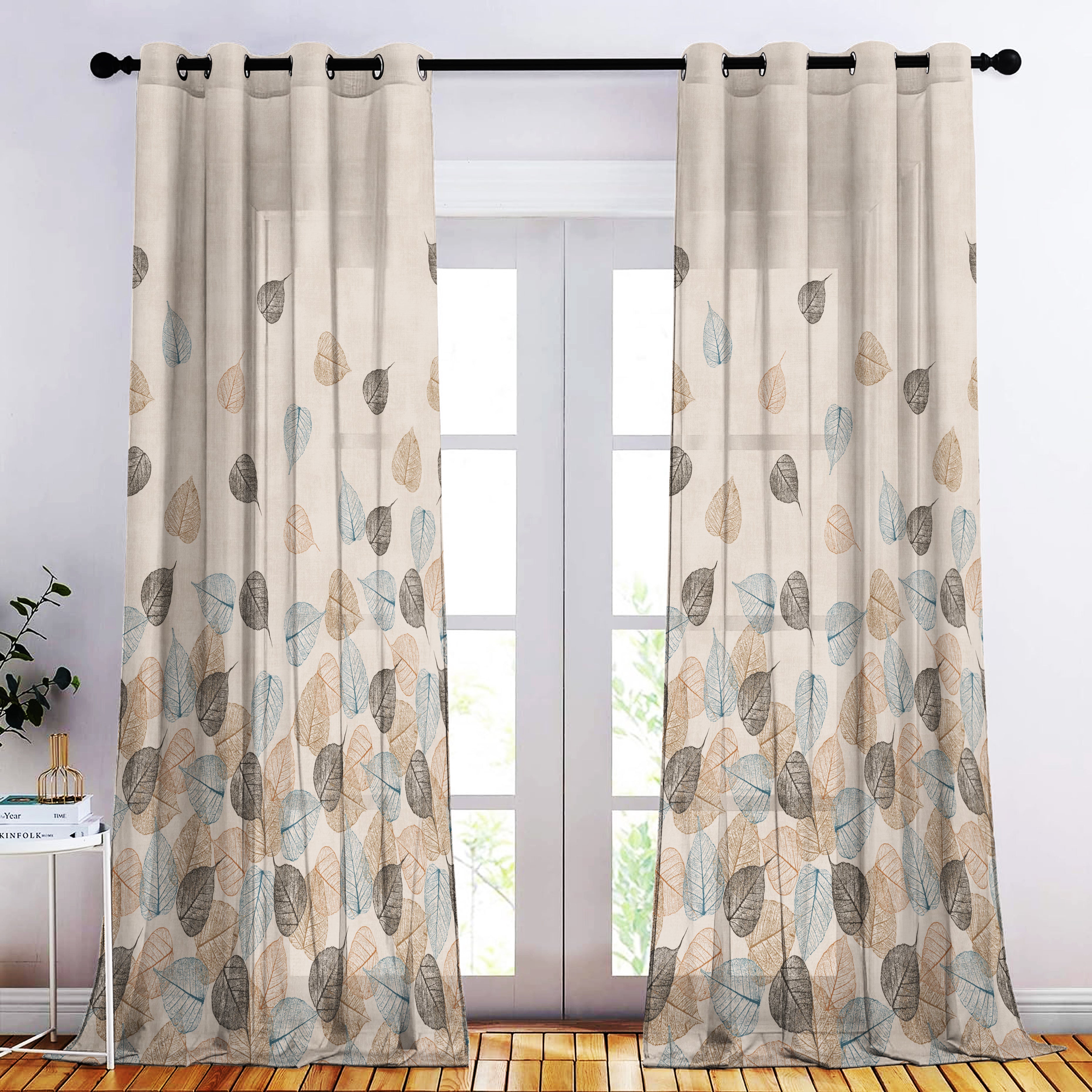 ETON ORANGE LINEN PRINTED SHEER CURTAIN