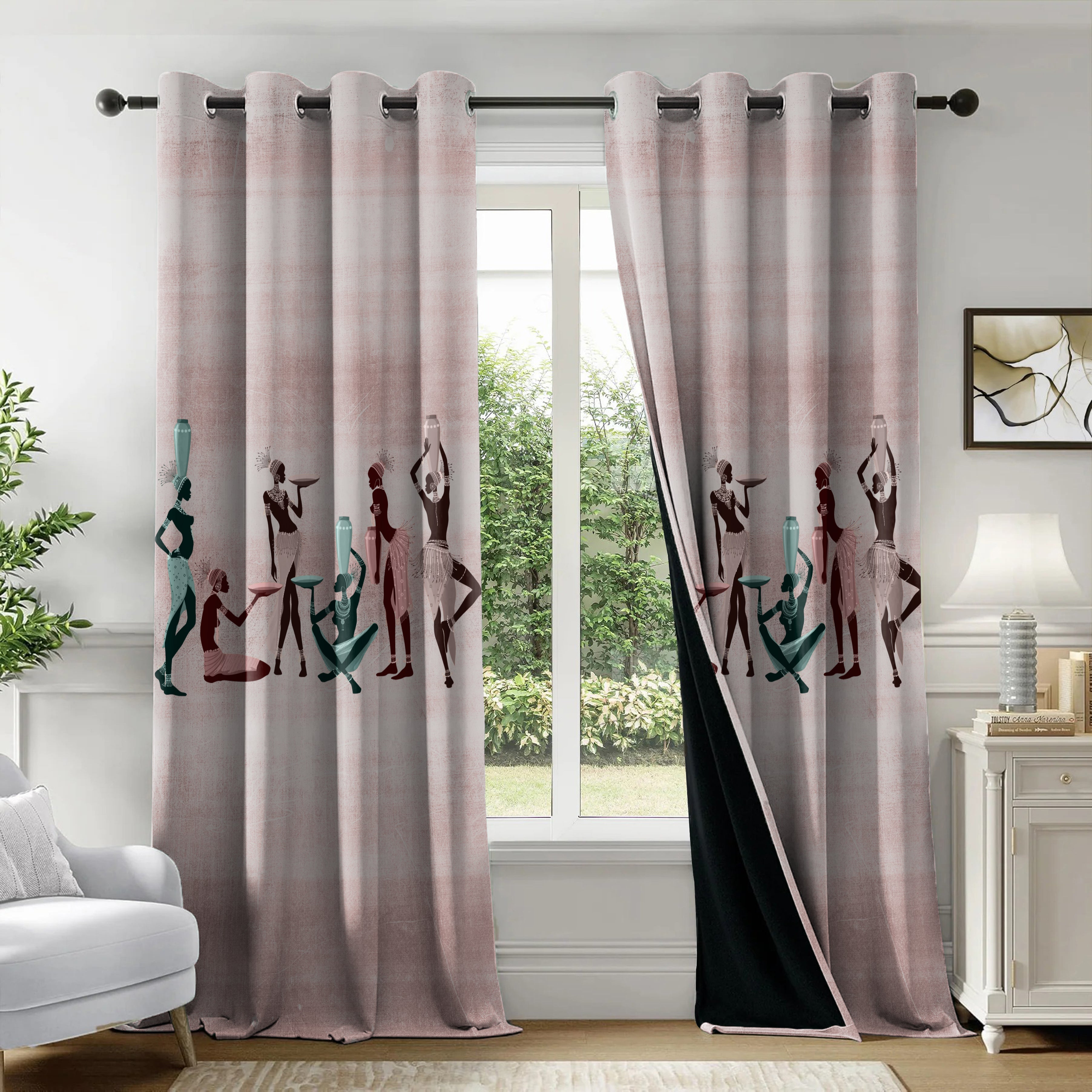 NORMANDY PINK CURTAINS 100% BLACKOUT PRINTED FOR LIVING & BEDROOMS