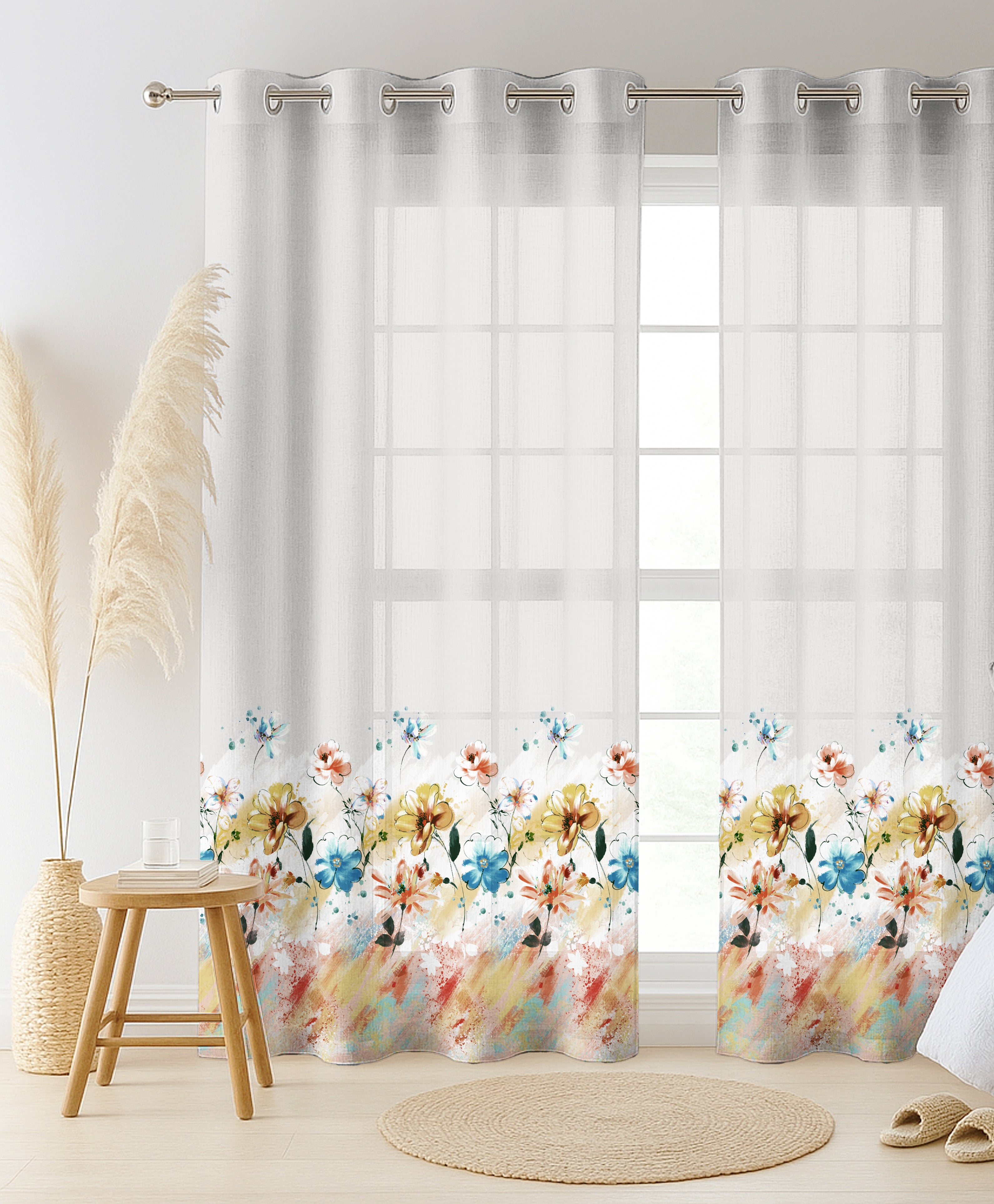 BELLE YELLOW LINEN PRINTED SHEER CURTAIN