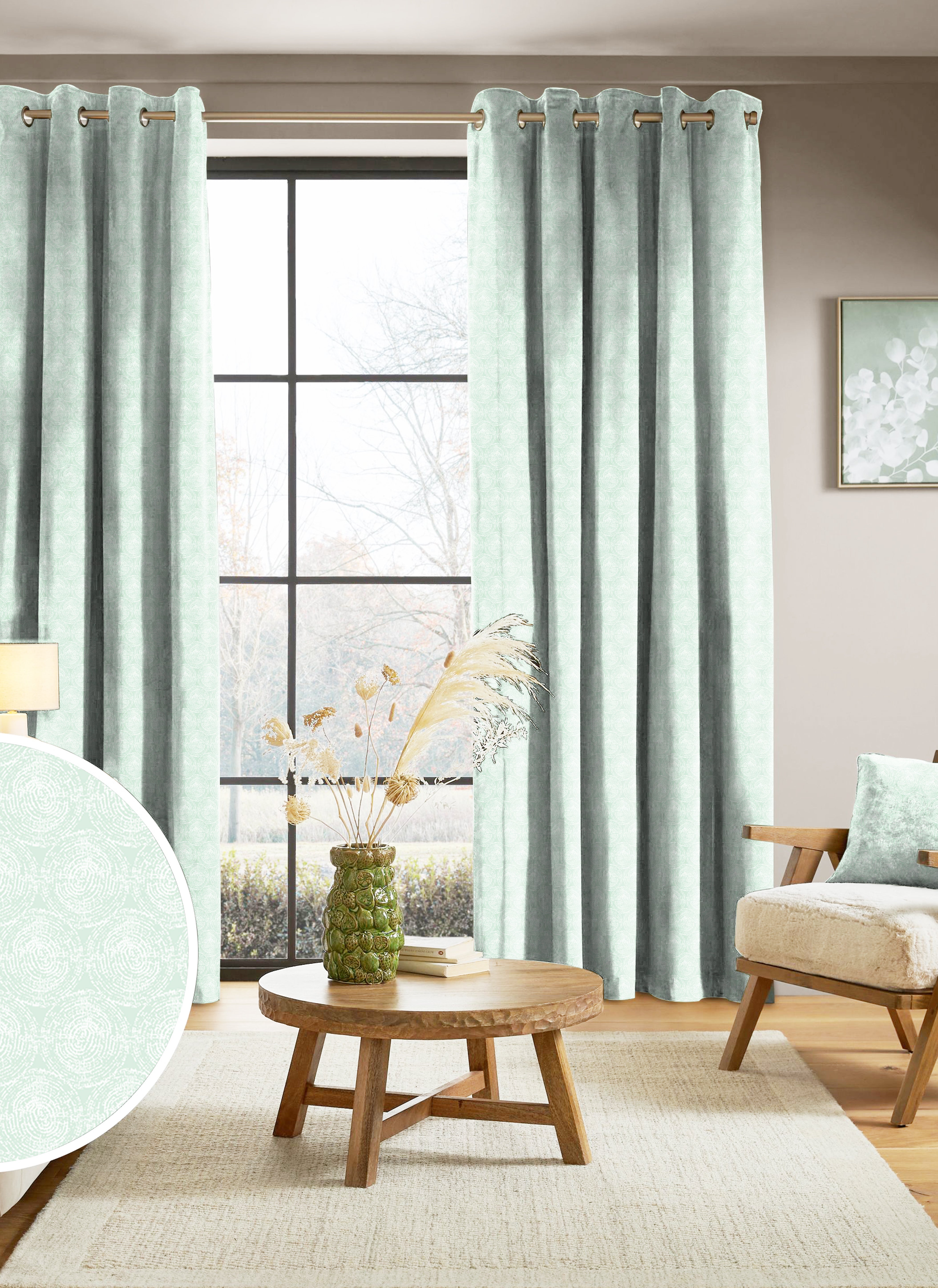 FUSION LIGHT MINT CURTAIN PRINTED FOR LIVING & BEDROOMS