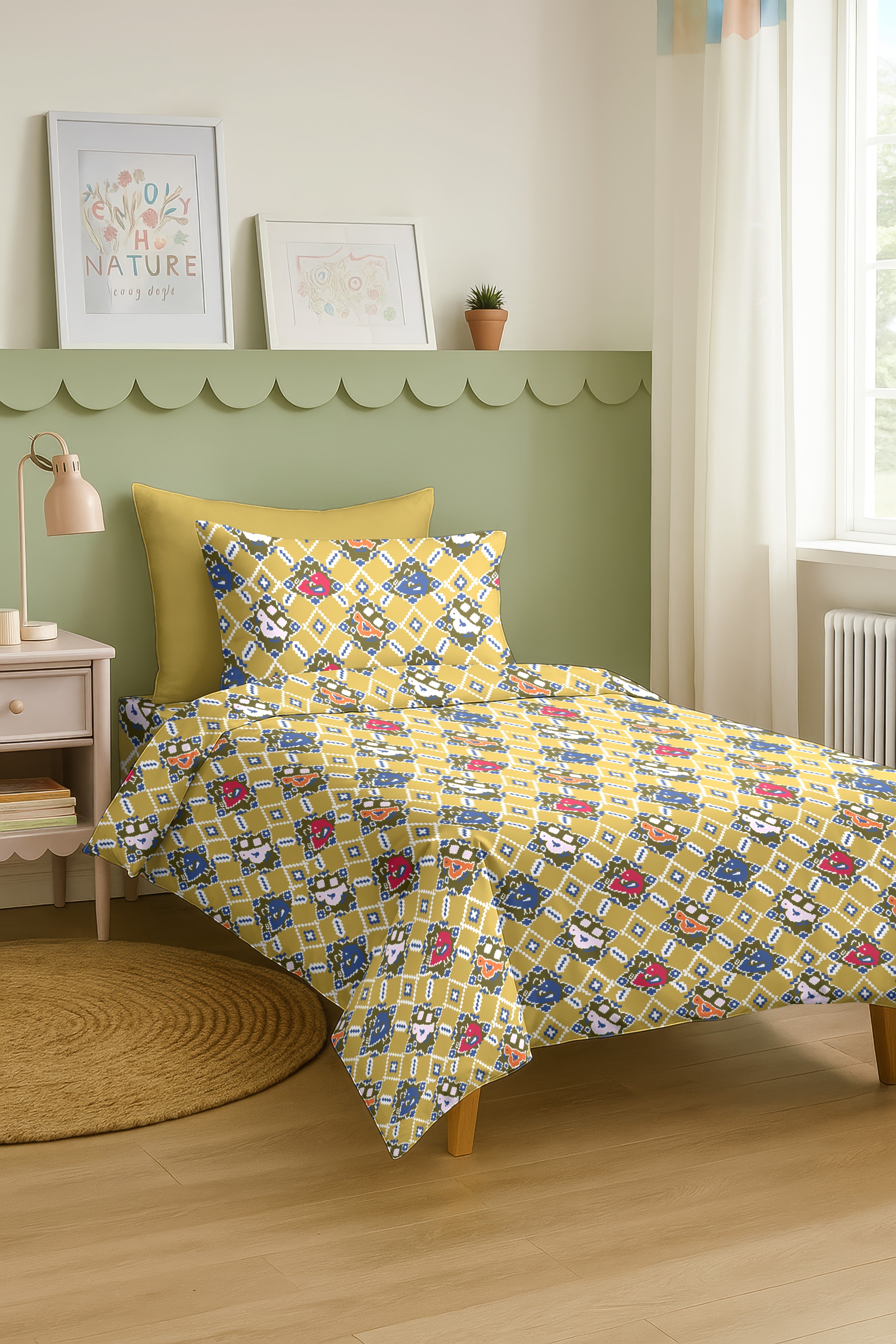 DALI GOLD COTTON BEDSHEET WITH PILLOWCOVER