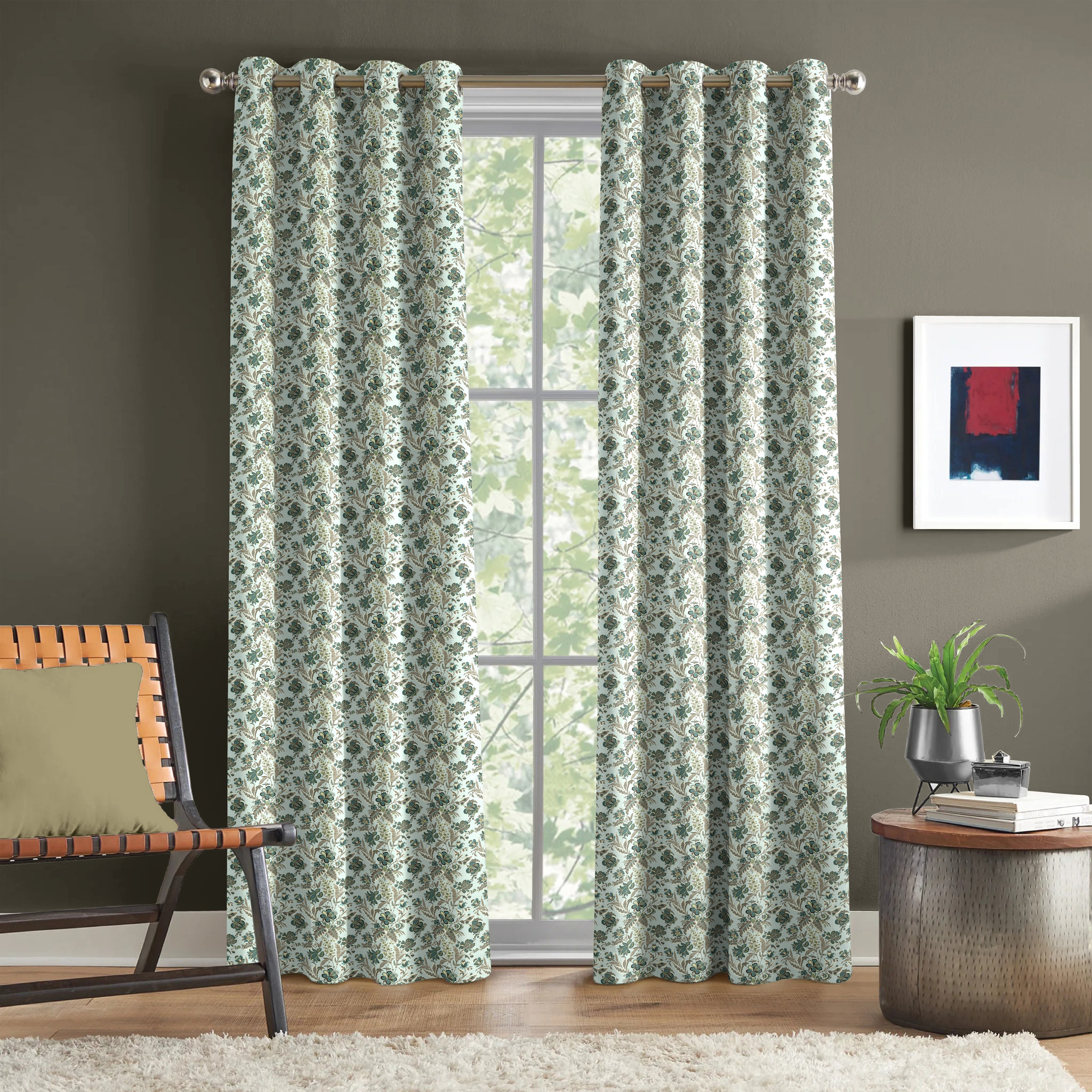CALVIA GREEN PRINTED BLACKOUT CURTAIN