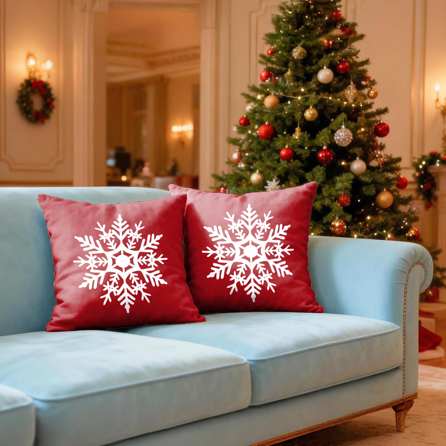 CHRISTMAS SNOWFLAKE BOLD RED CUSHION COVER (Pack of 2)