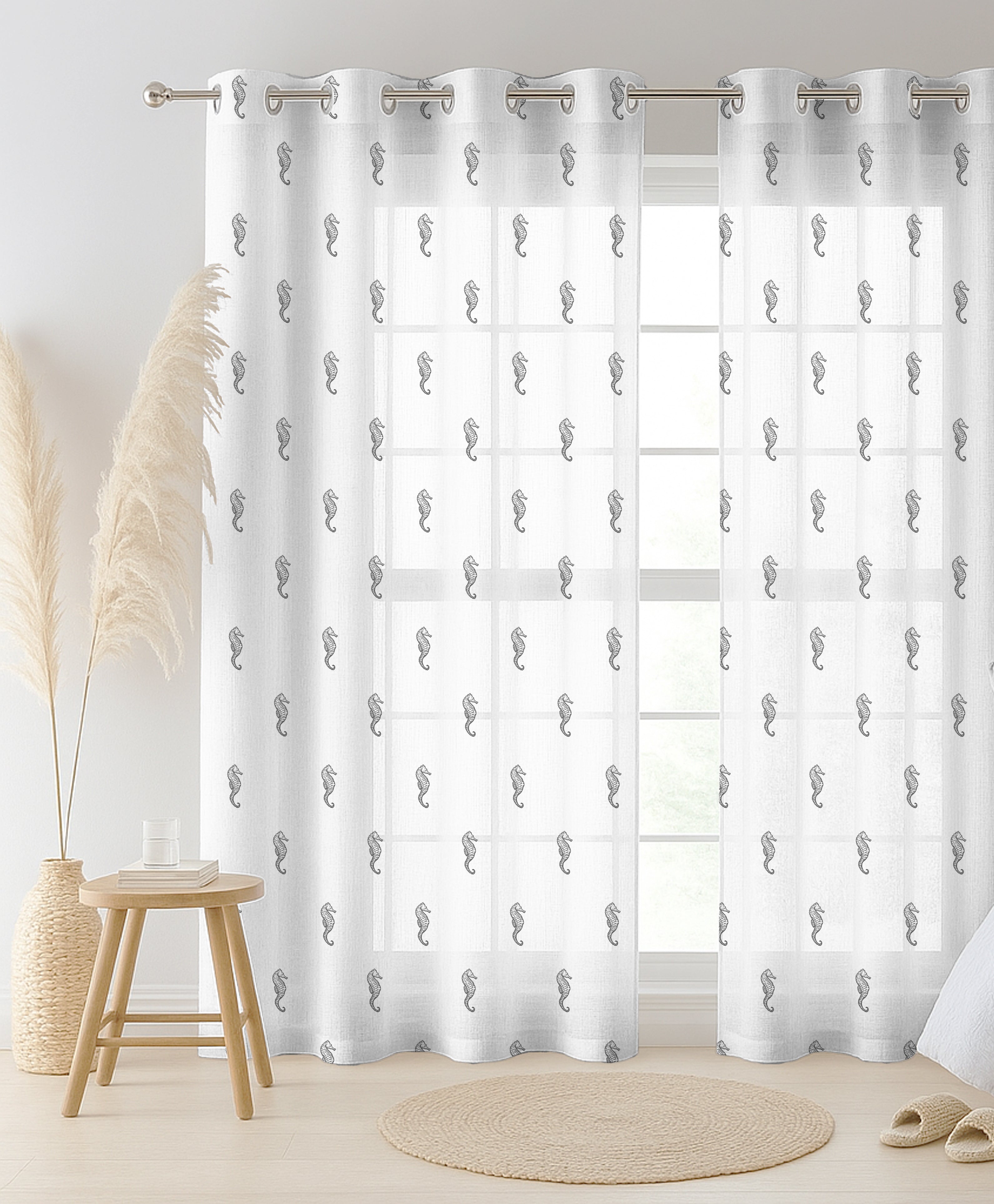 DRAGON BLACK LINEN PRINTED SHEER CURTAIN
