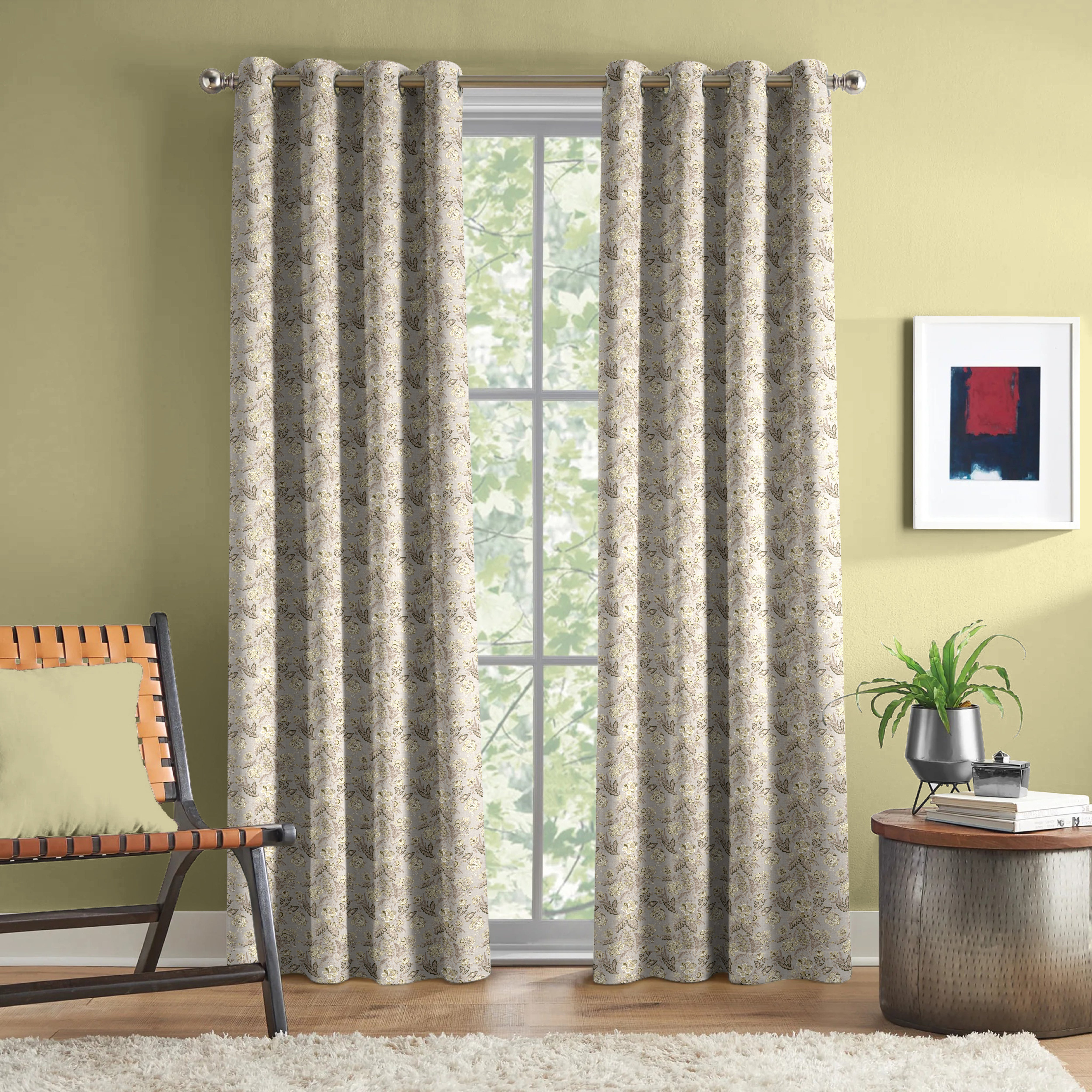 CALVIA OLIVE GREEN PRINTED BLACKOUT CURTAIN