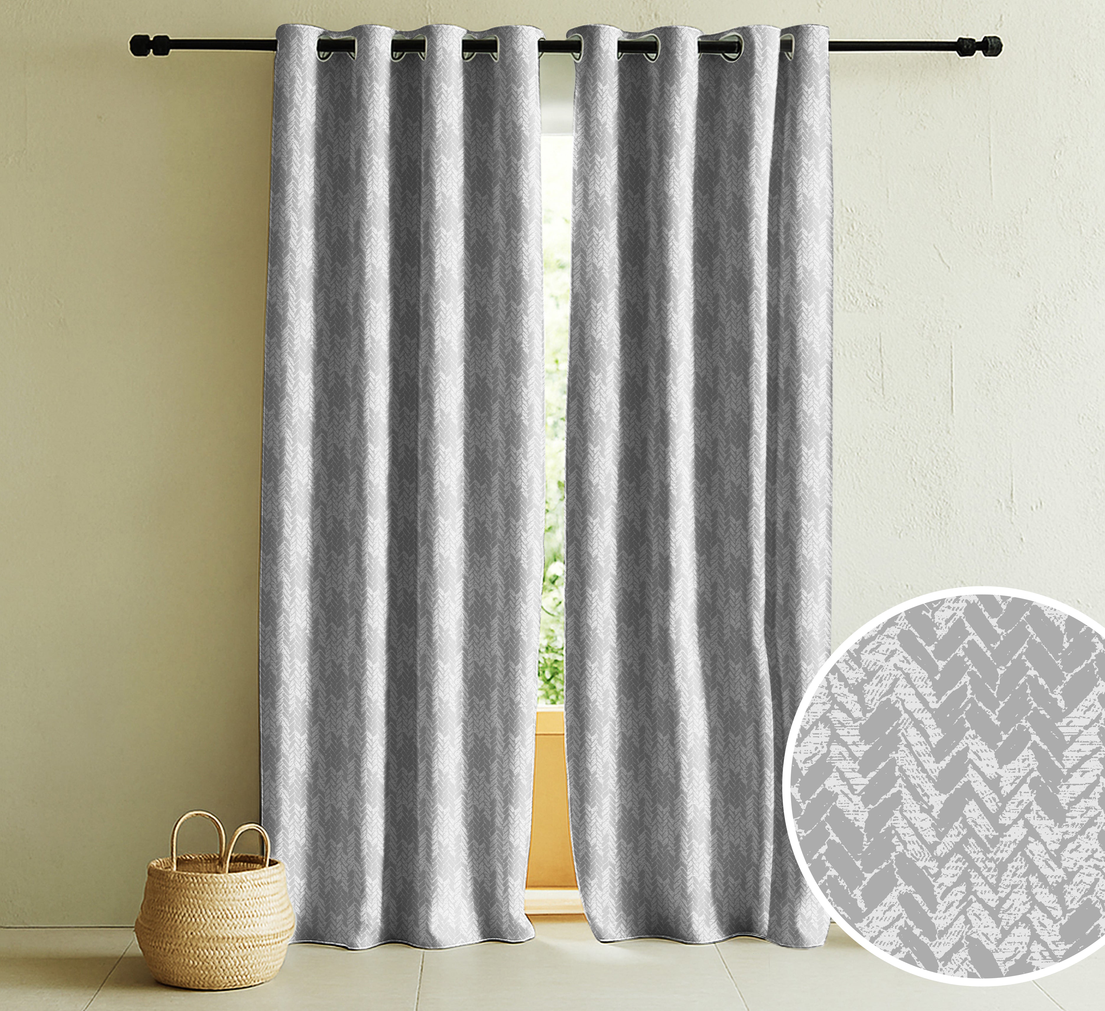 EDINA GREY PRINTED BLACKOUT CURTAIN