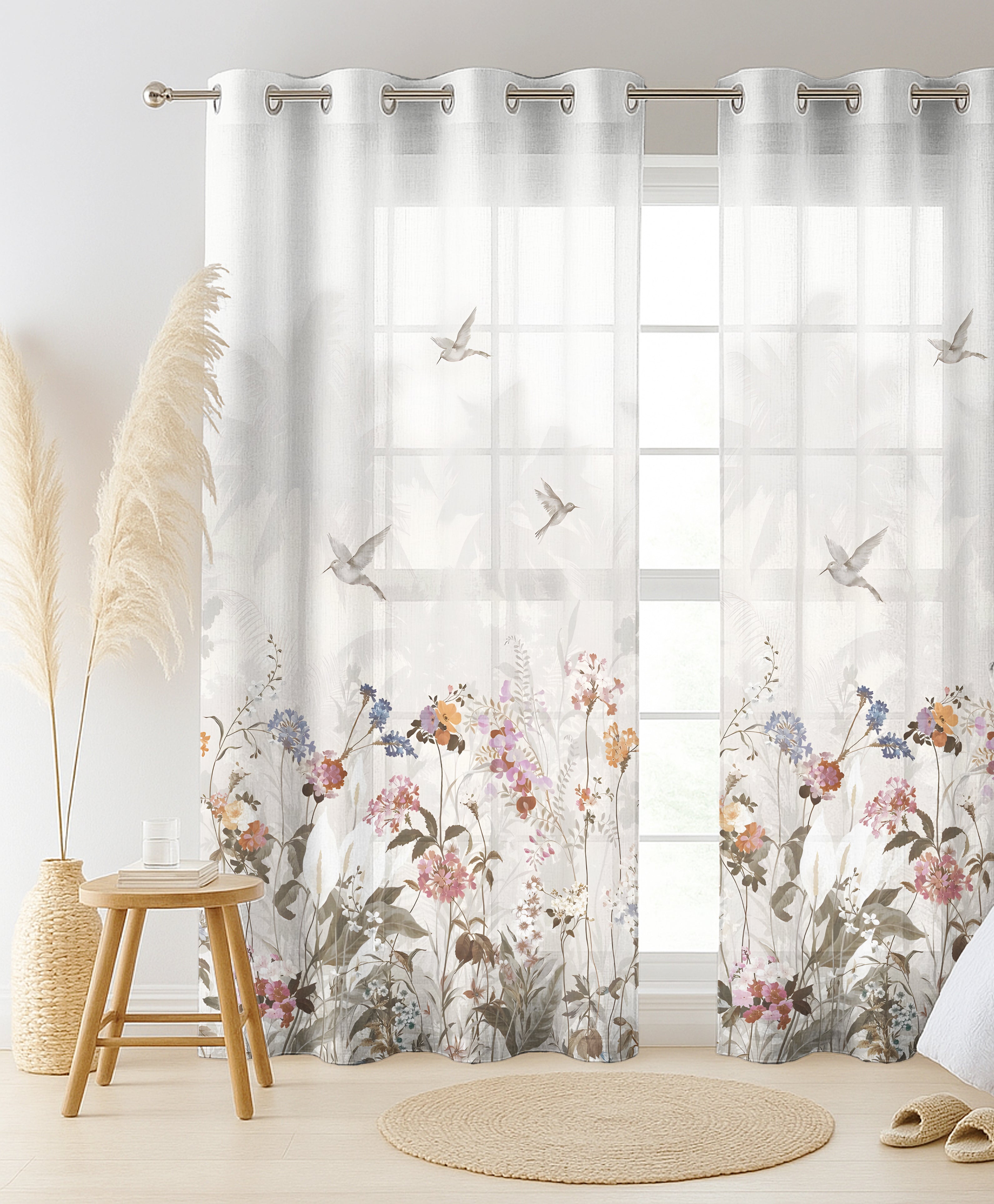 HARPER COFFEE LINEN PRINTED SHEER CURTAIN