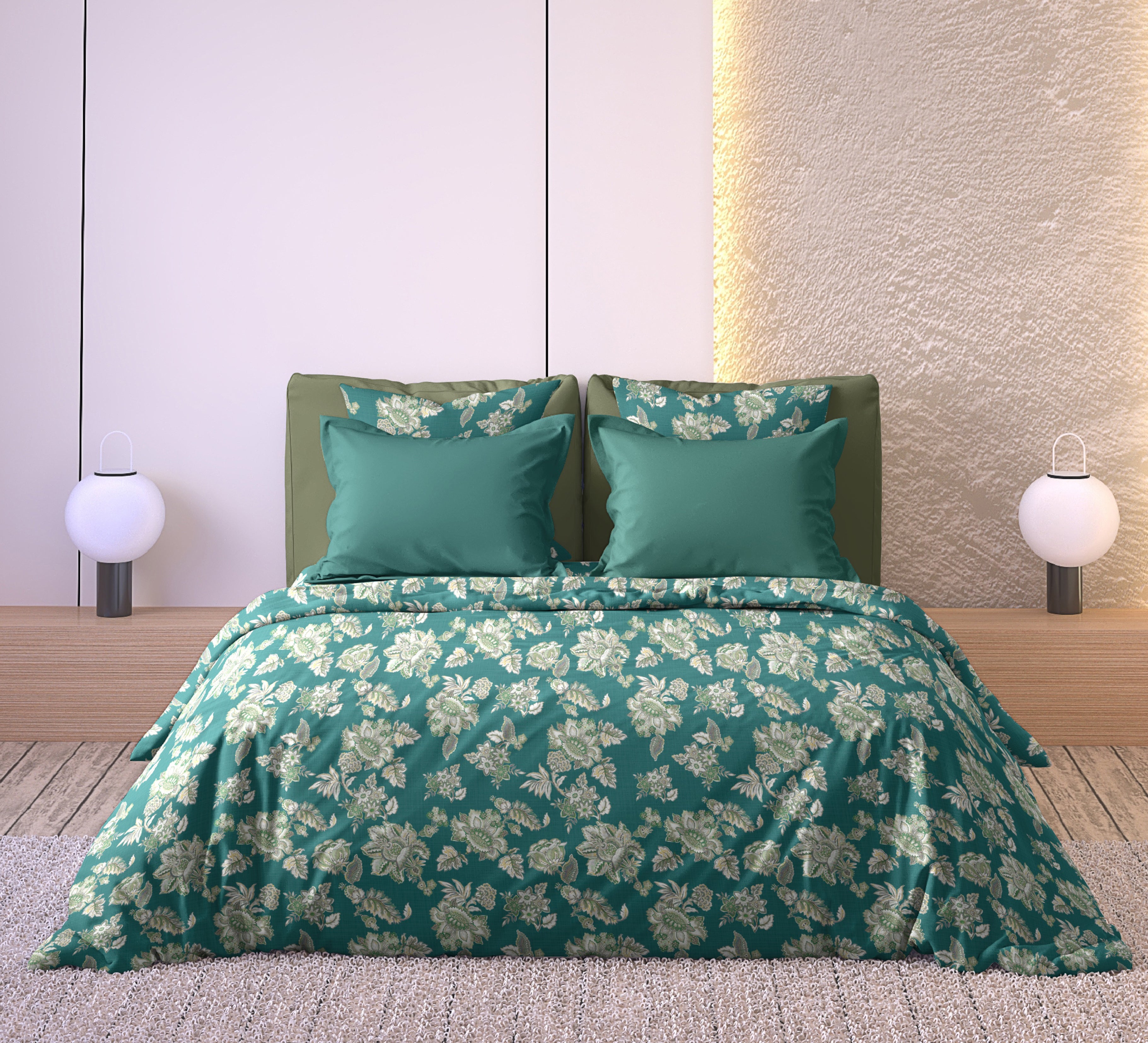 ANZIO TEAL COTTON BEDSHEET WITH PILLOWCOVER