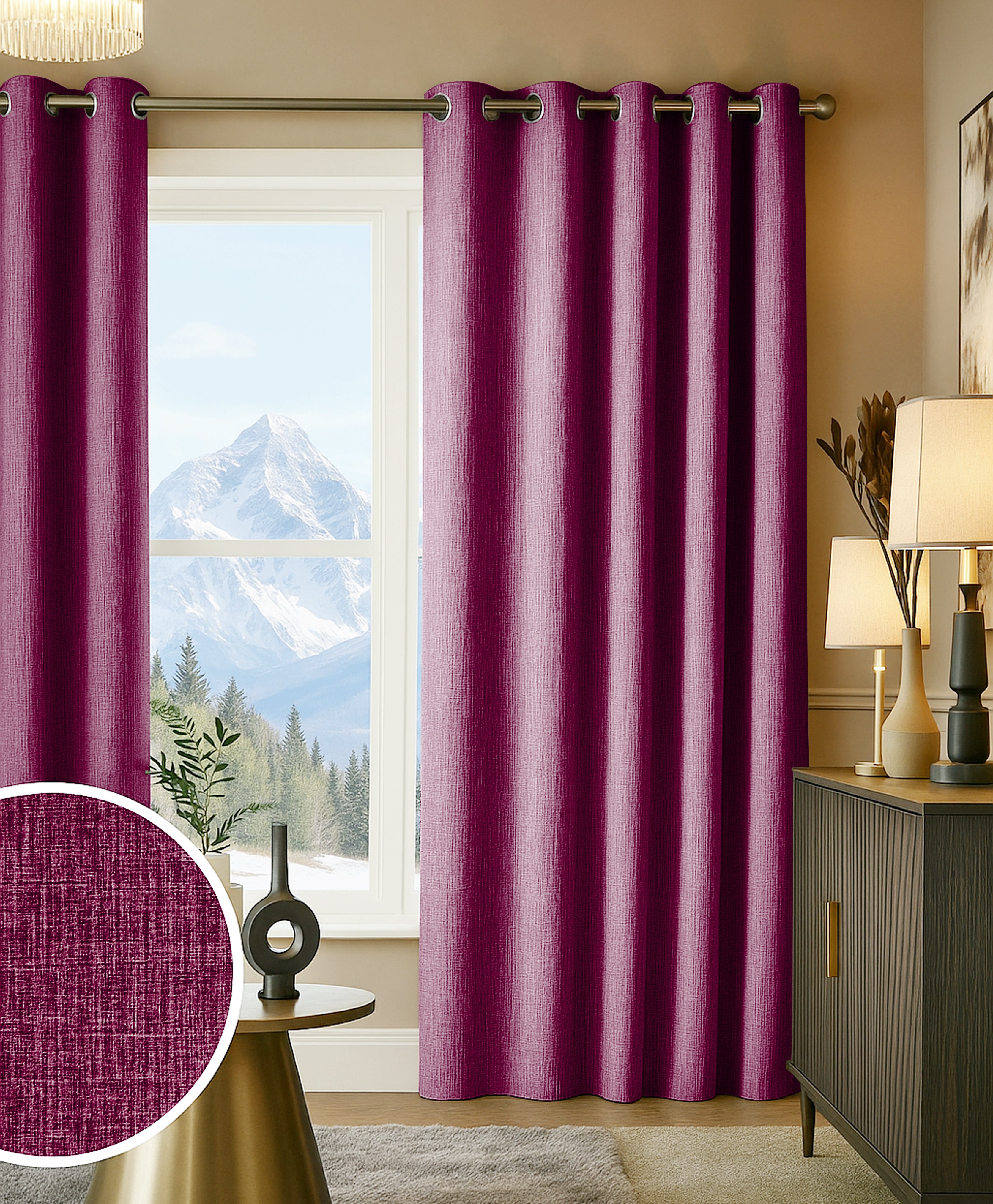 VICTORIA WINE LINEN LOOK CURTAINS
