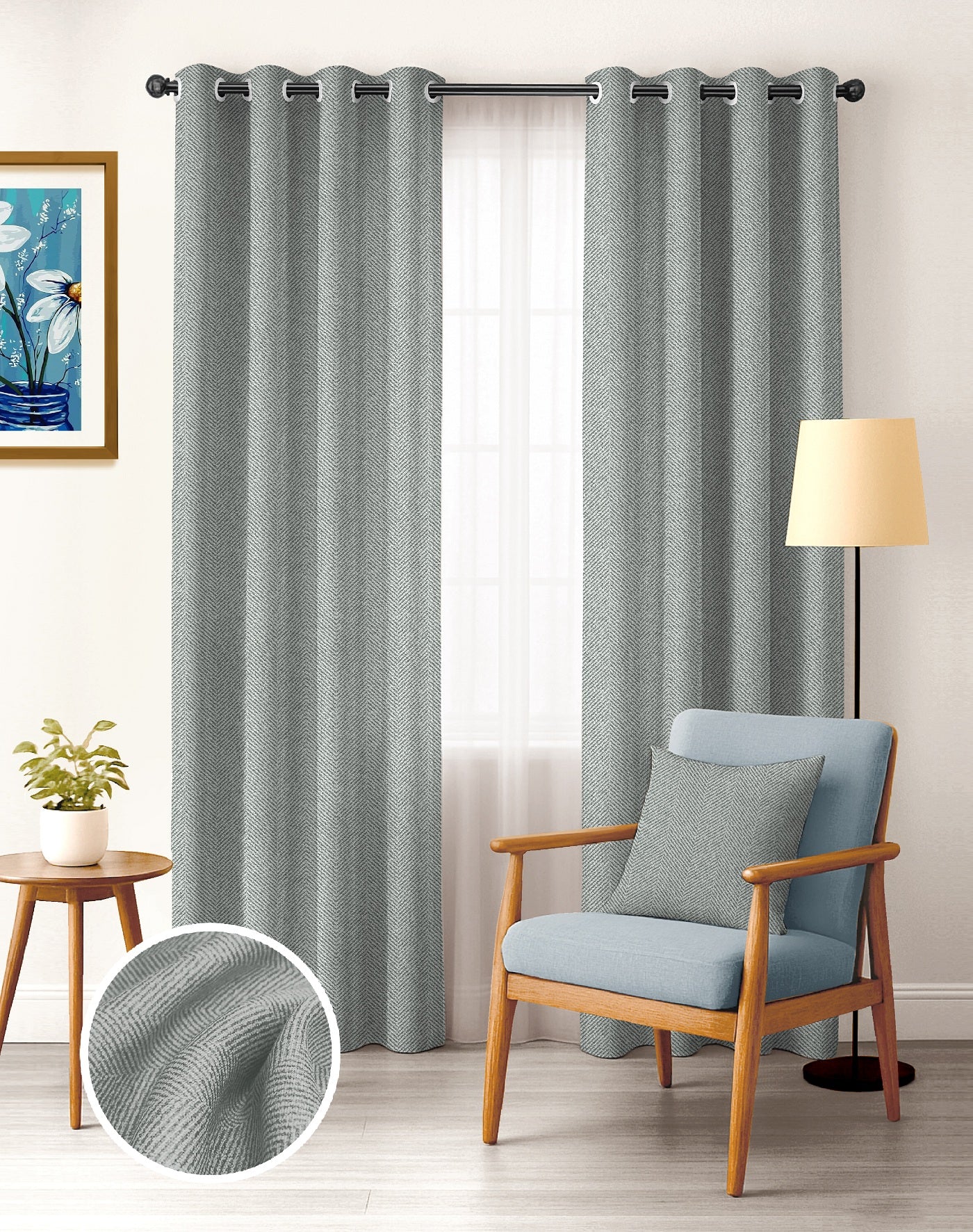 TWILLBONE L GREY PRINTED BLACKOUT CURTAINS
