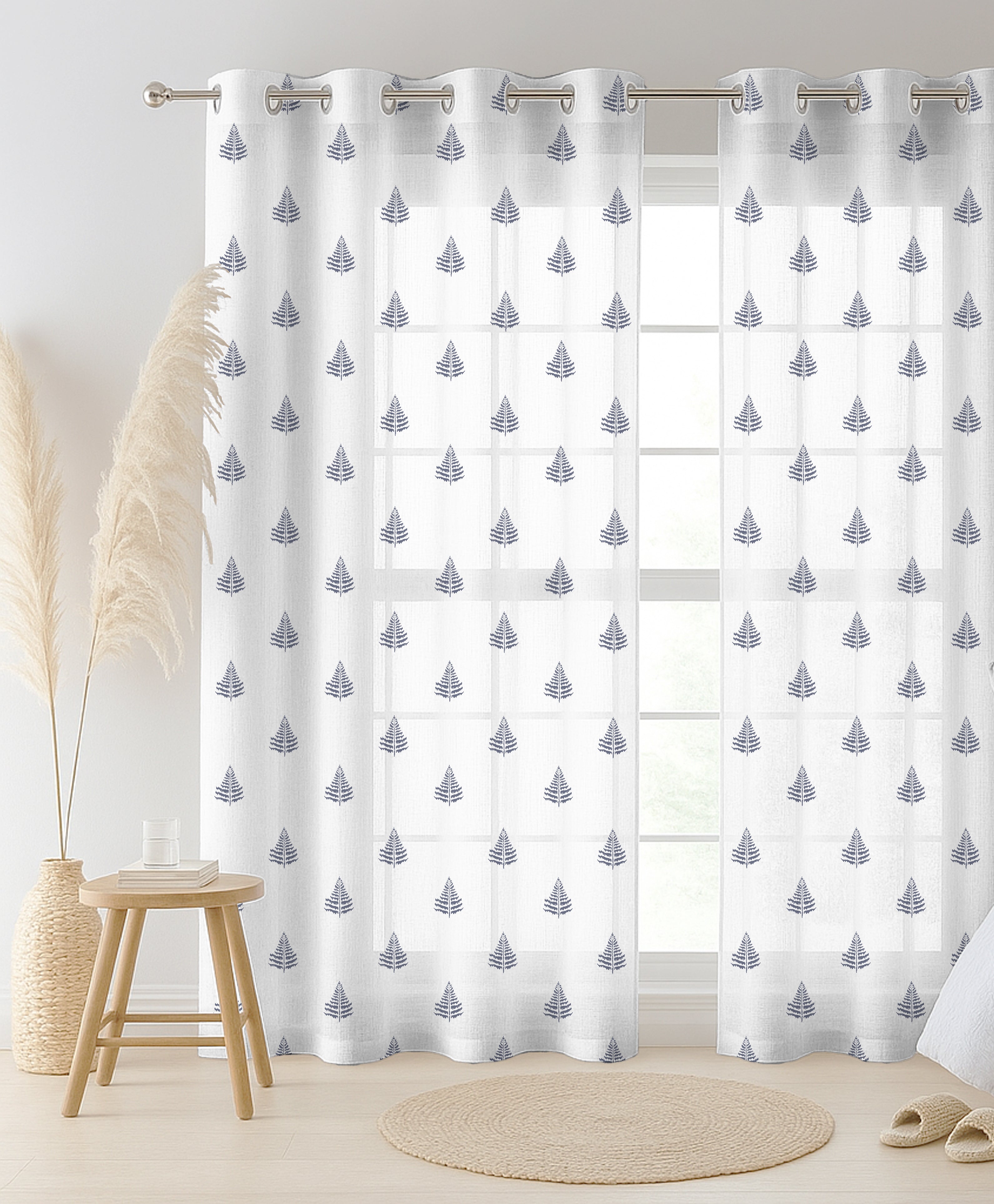 PINE TREE CHARCOAL LINEN PRINTED SHEER CURTAIN