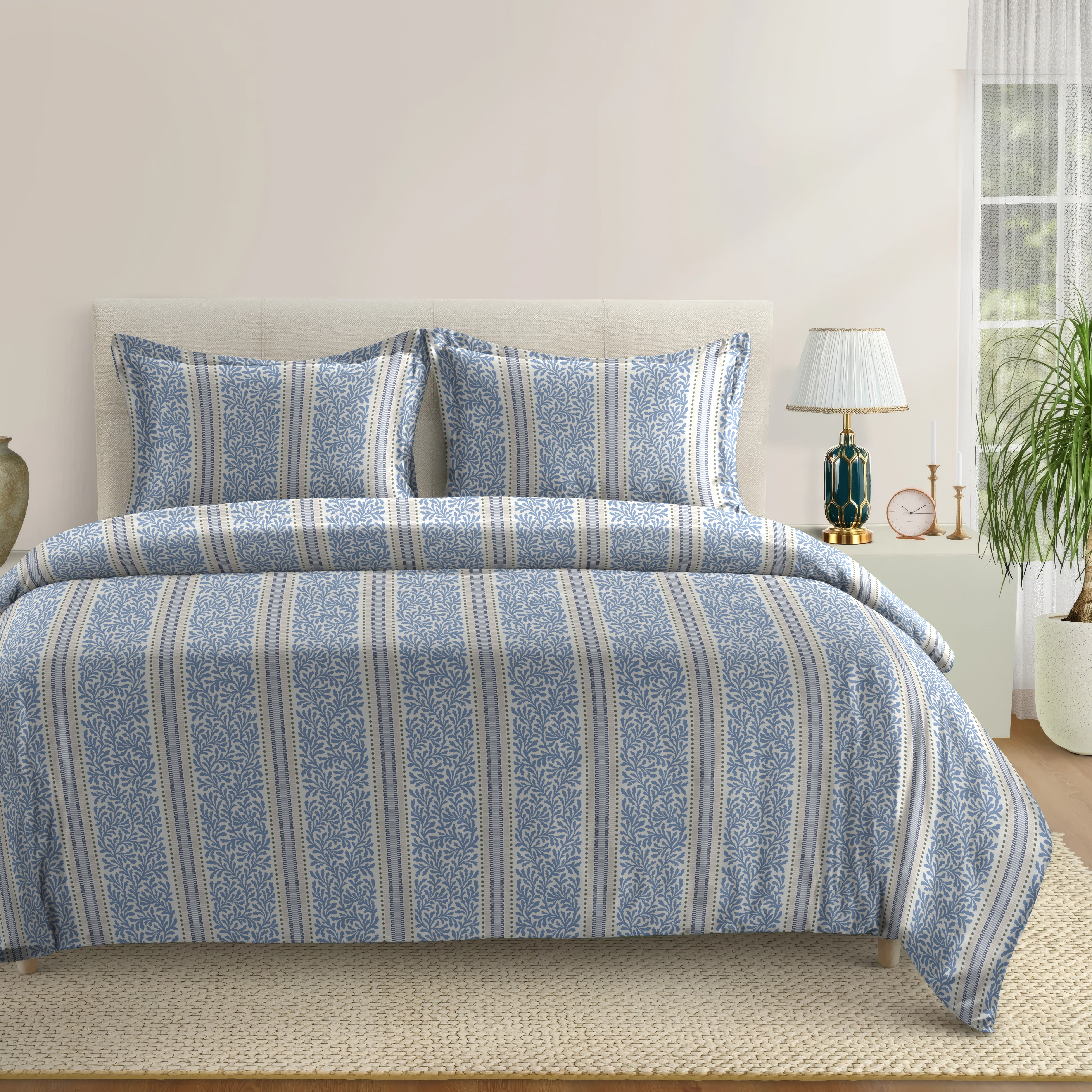 TORONTO BLUE COTTON BEDSHEET WITH PILLOWCOVER