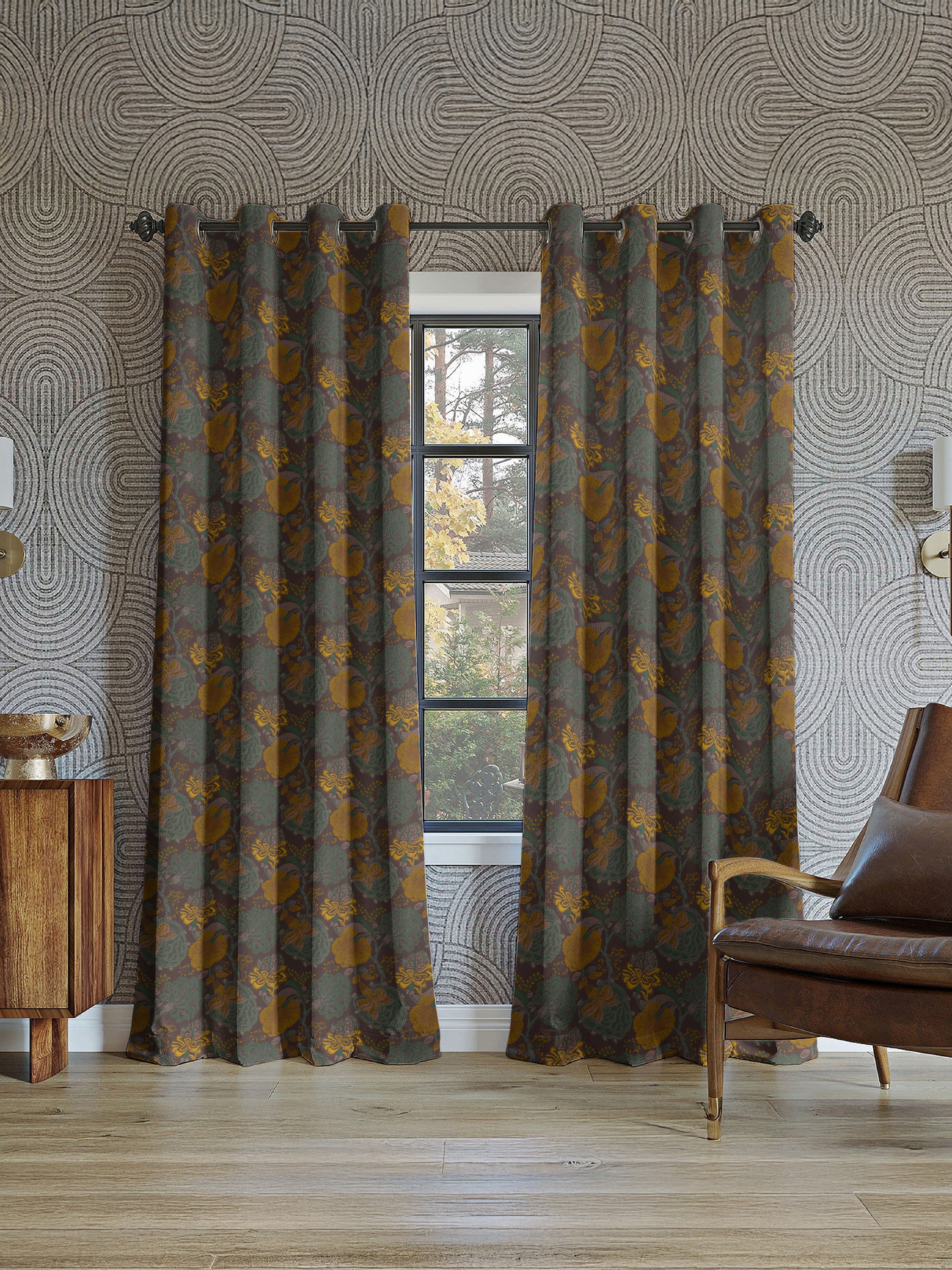 HELMSHORE MATTY YELLOW PRINTED ROOM DARKENER CURTAIN