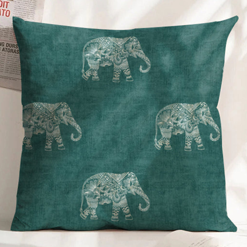 JODHPUR ELEPHANT DIGITAL PRINTED CUSHION COVER TEAL (Pack of 2)