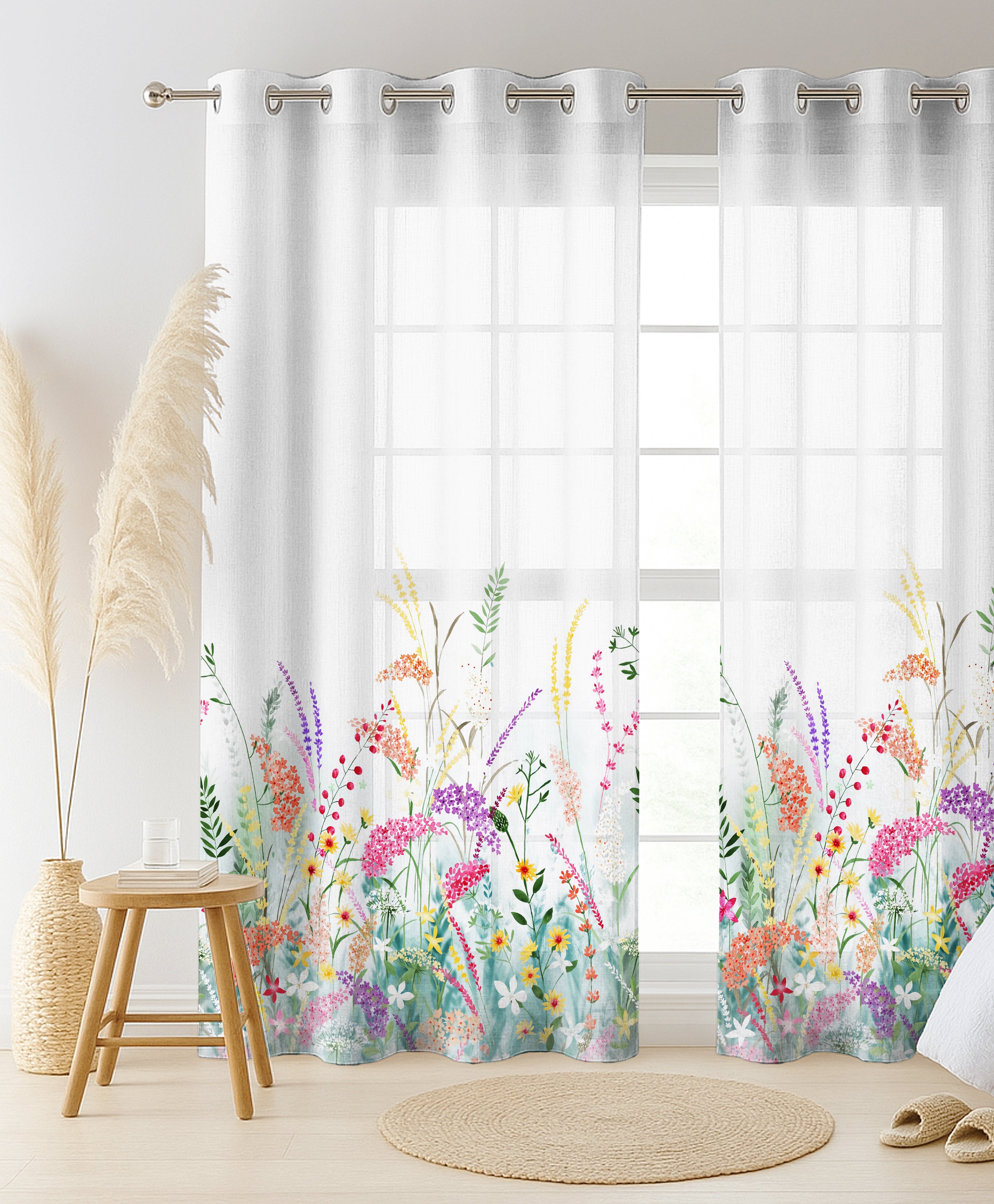 BELEK PINK LINEN PRINTED SHEER CURTAIN
