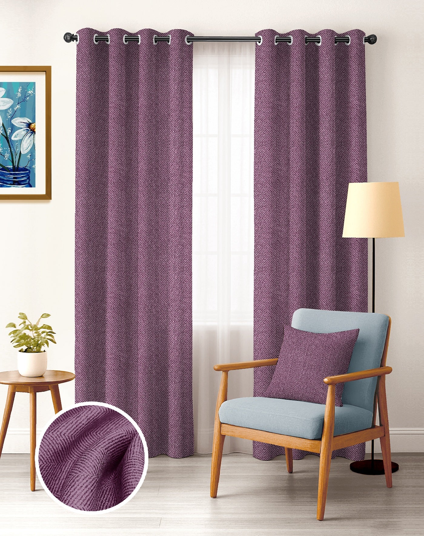 TWILLBONE DARK PINK PRINTED BLACKOUT CURTAINS