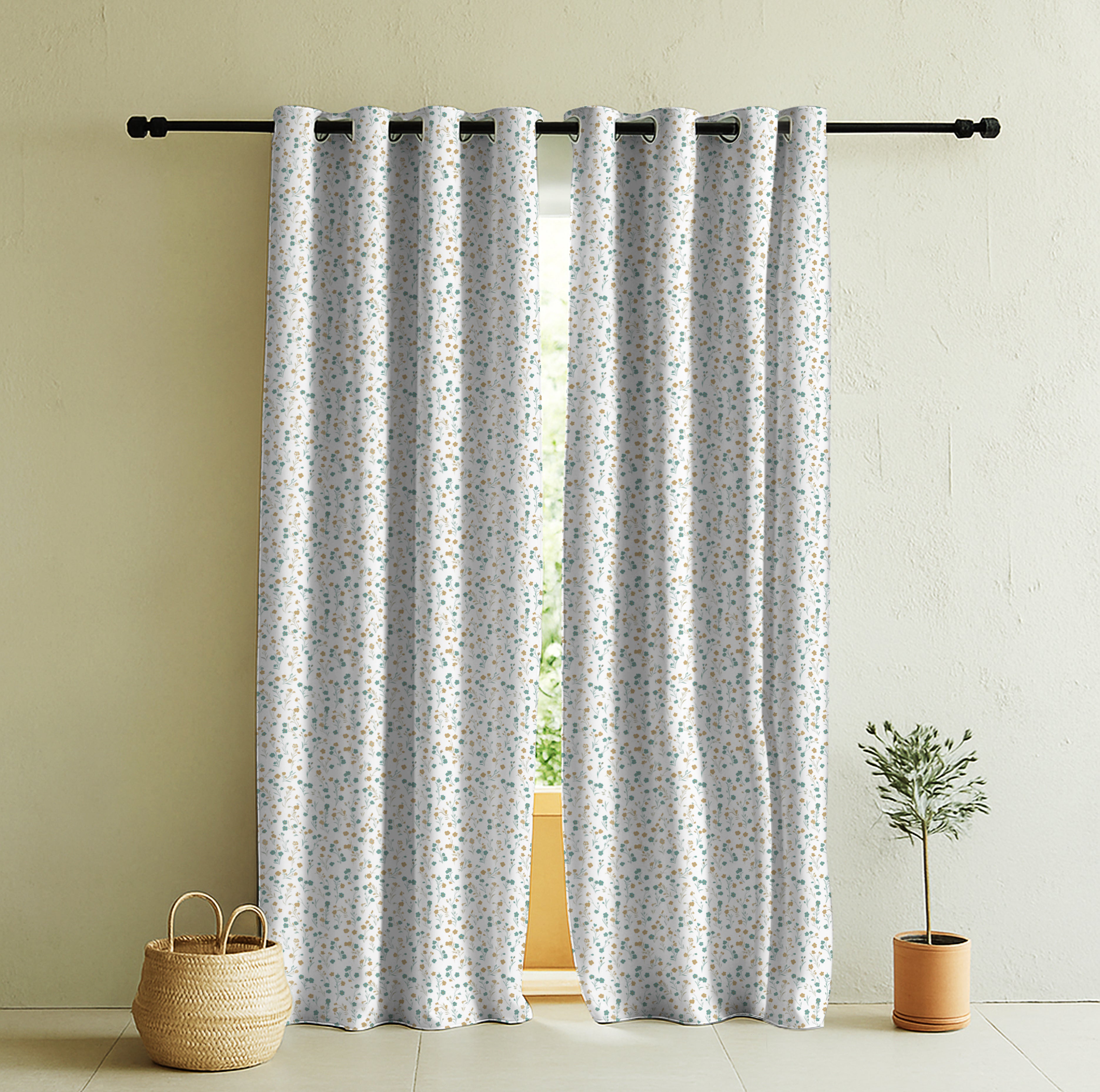 SHIMLA ANTHEM WHITE ROOM DARKENING PRINTED CURTAIN