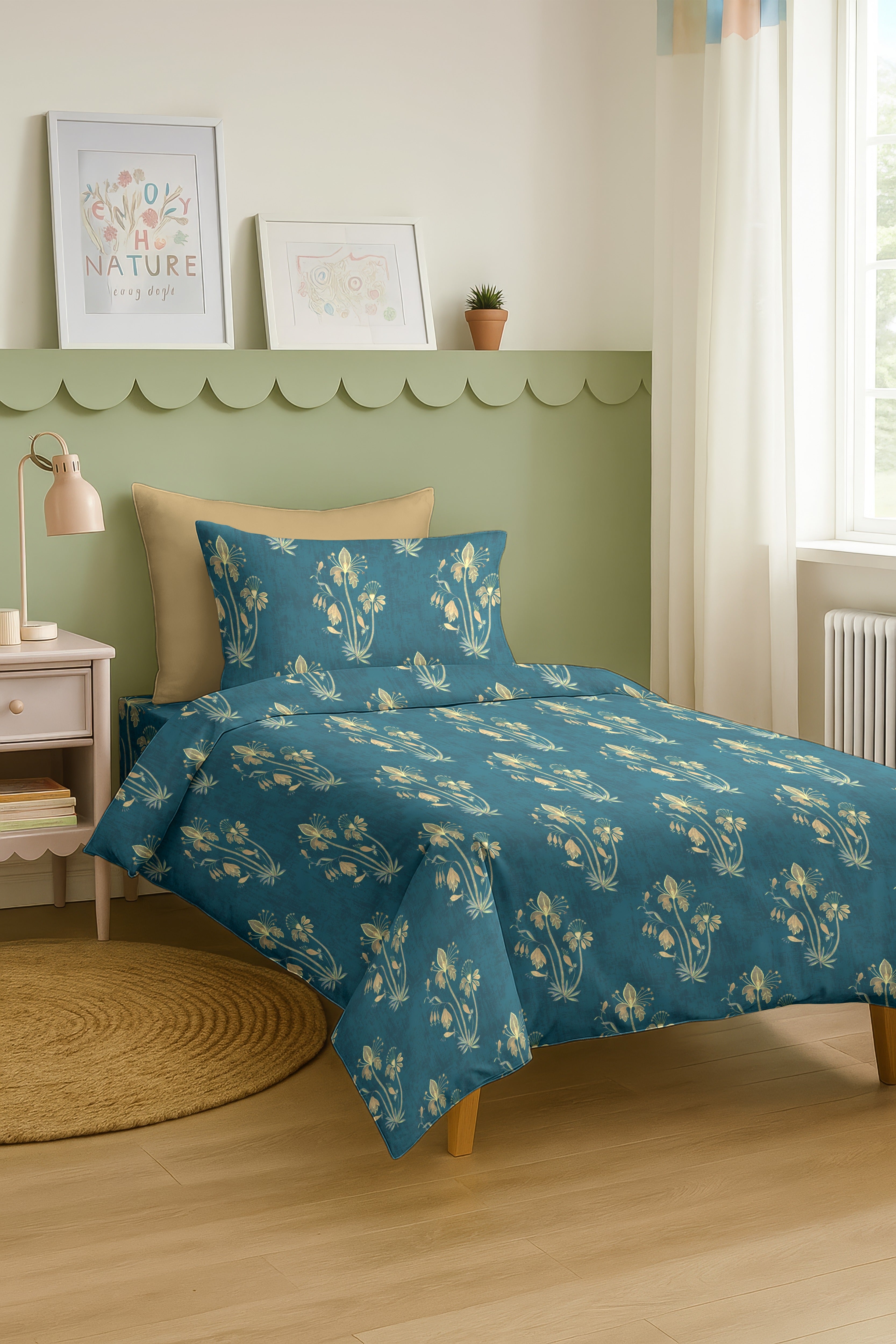 VERONA TEAL BEDSHEET WITH PILLOWCOVER