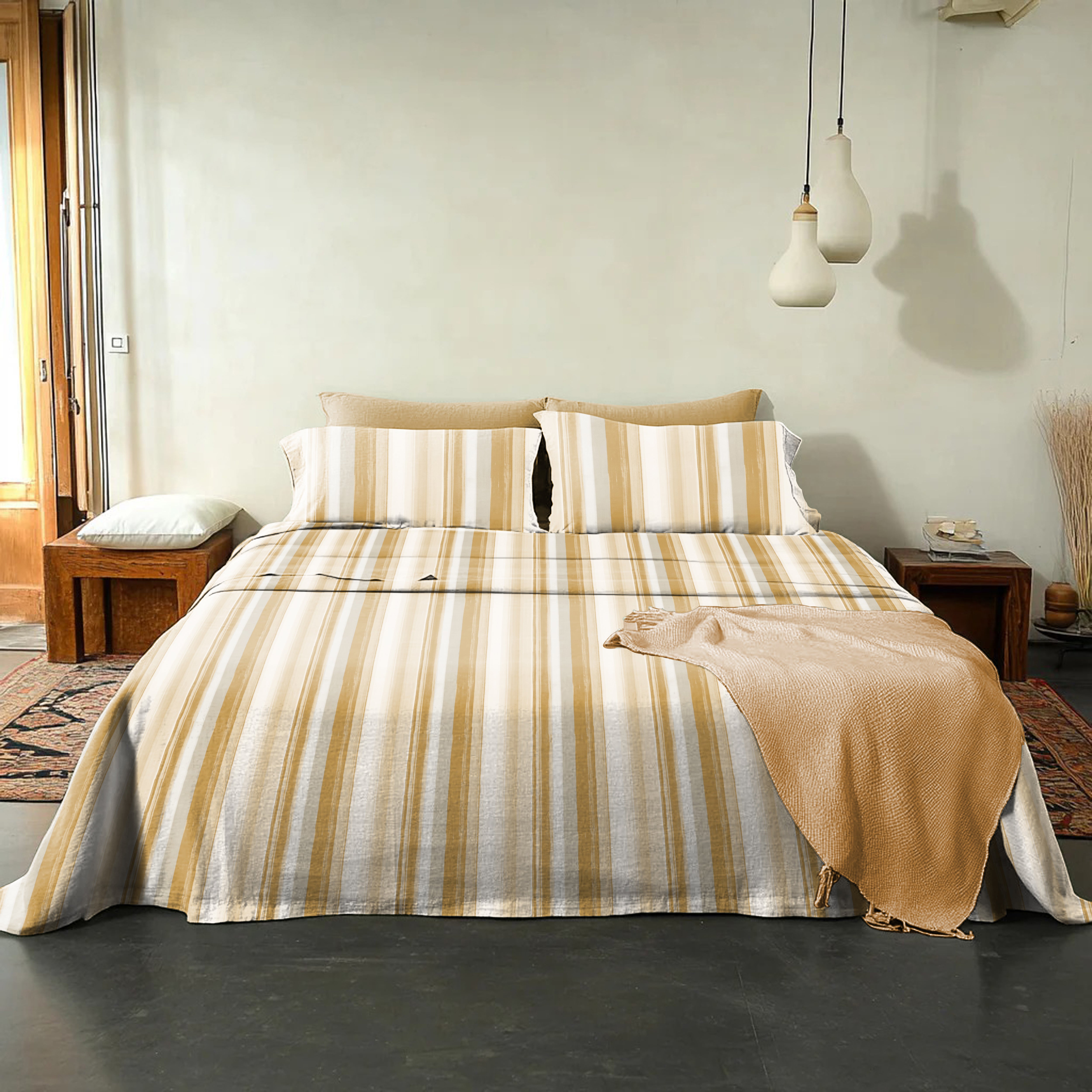 ALVIN ORANGE COTTON BEDSHEET WITH PILLOWCOVER