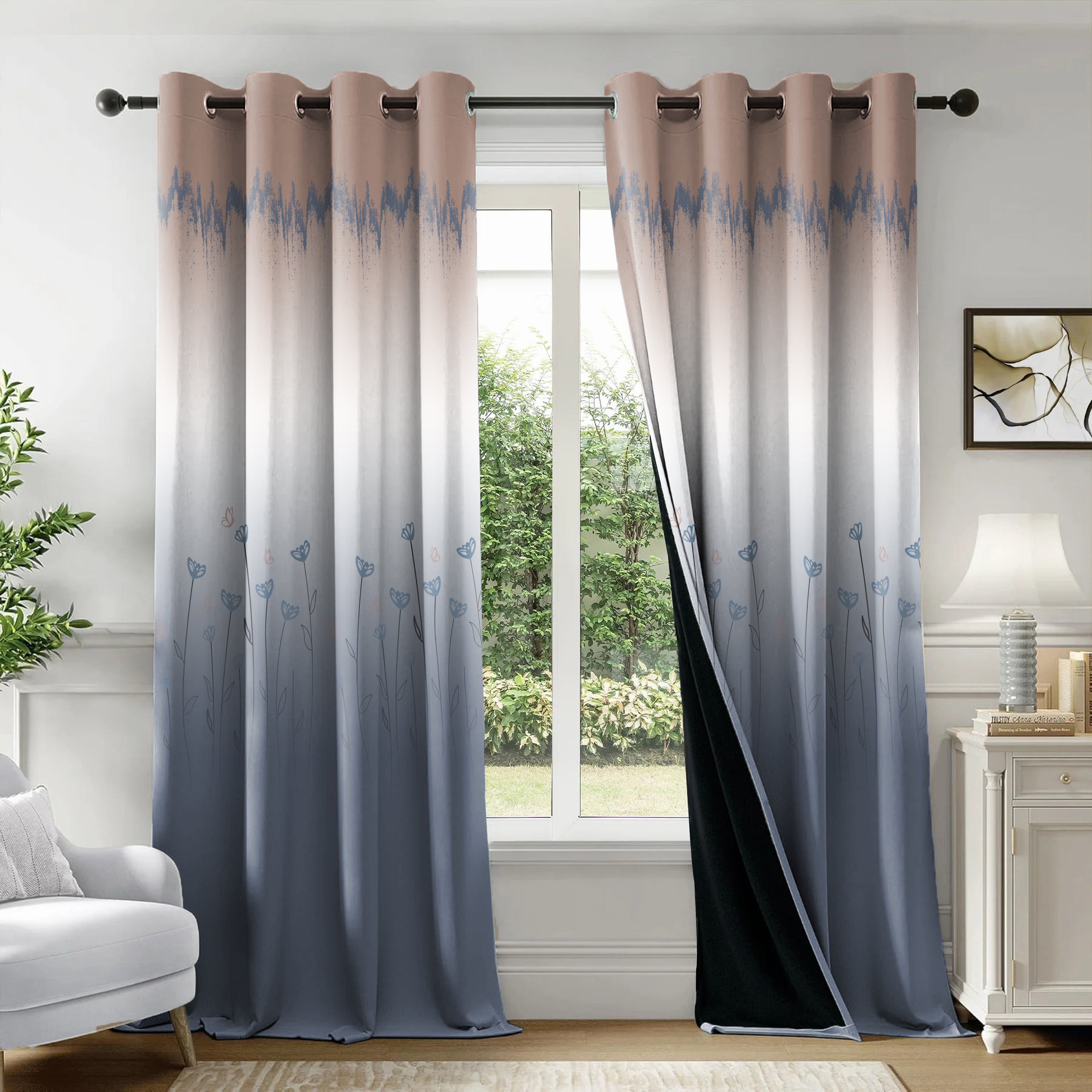CETARA PURPLE CURTAINS 100% BLACKOUT PRINTED FOR LIVING & BEDROOMS