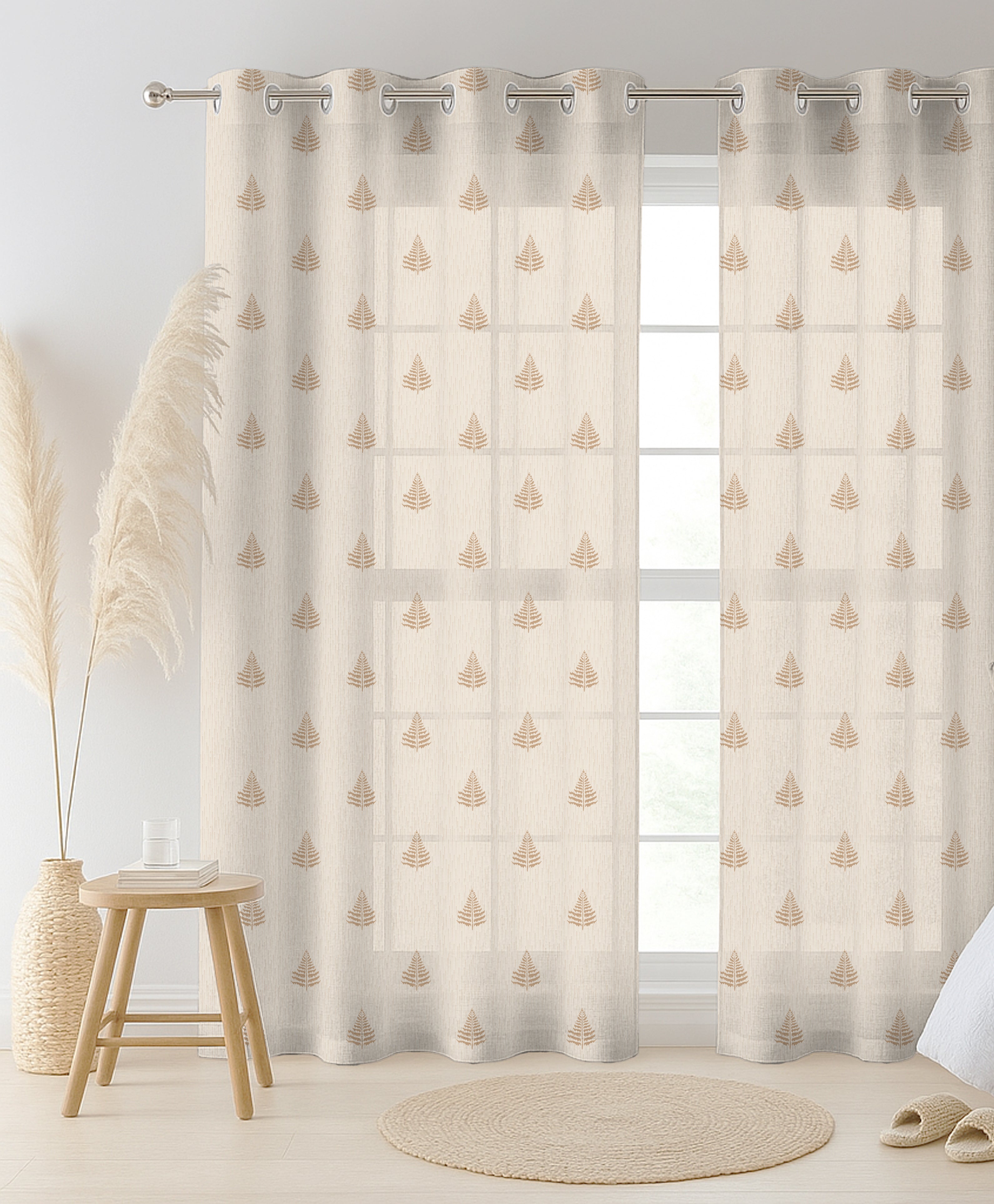 PINE TREE LINEN PRINTED SHEER CURTAIN