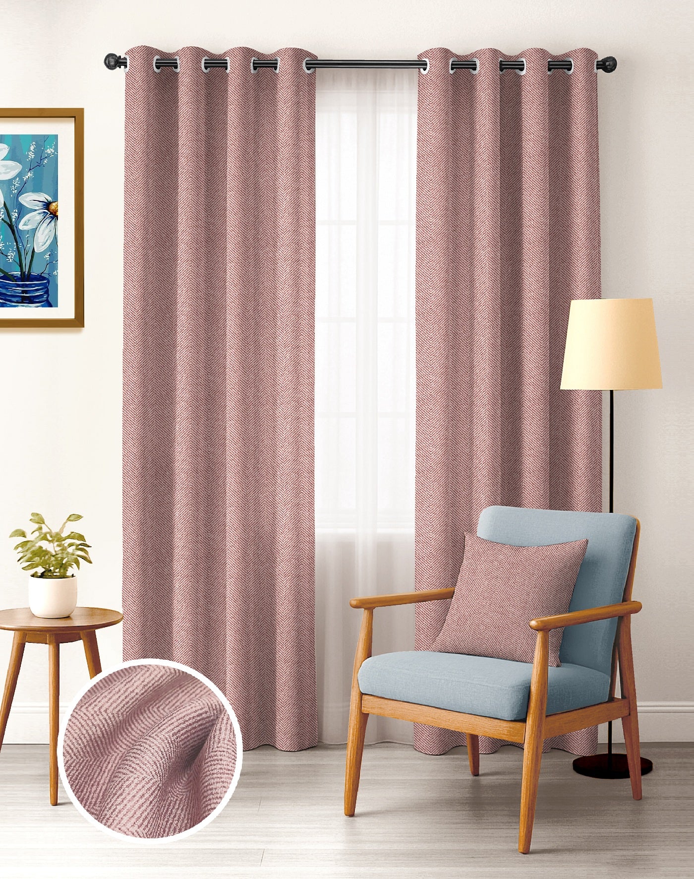 TWILLBONE M PINK PRINTED BLACKOUT CURTAINS