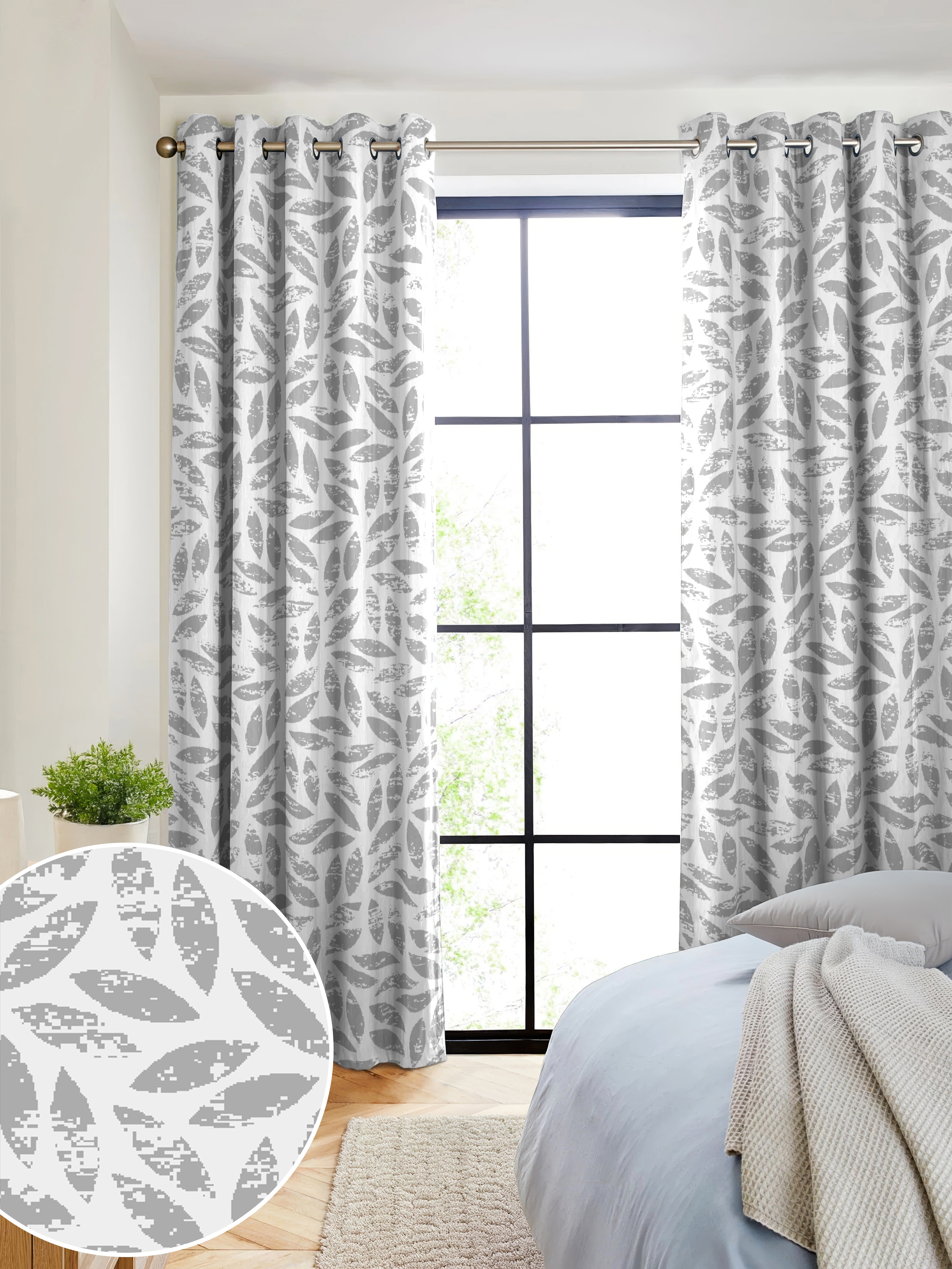 LAMPASSO GREY PRINTED BLACKOUT CURTAIN