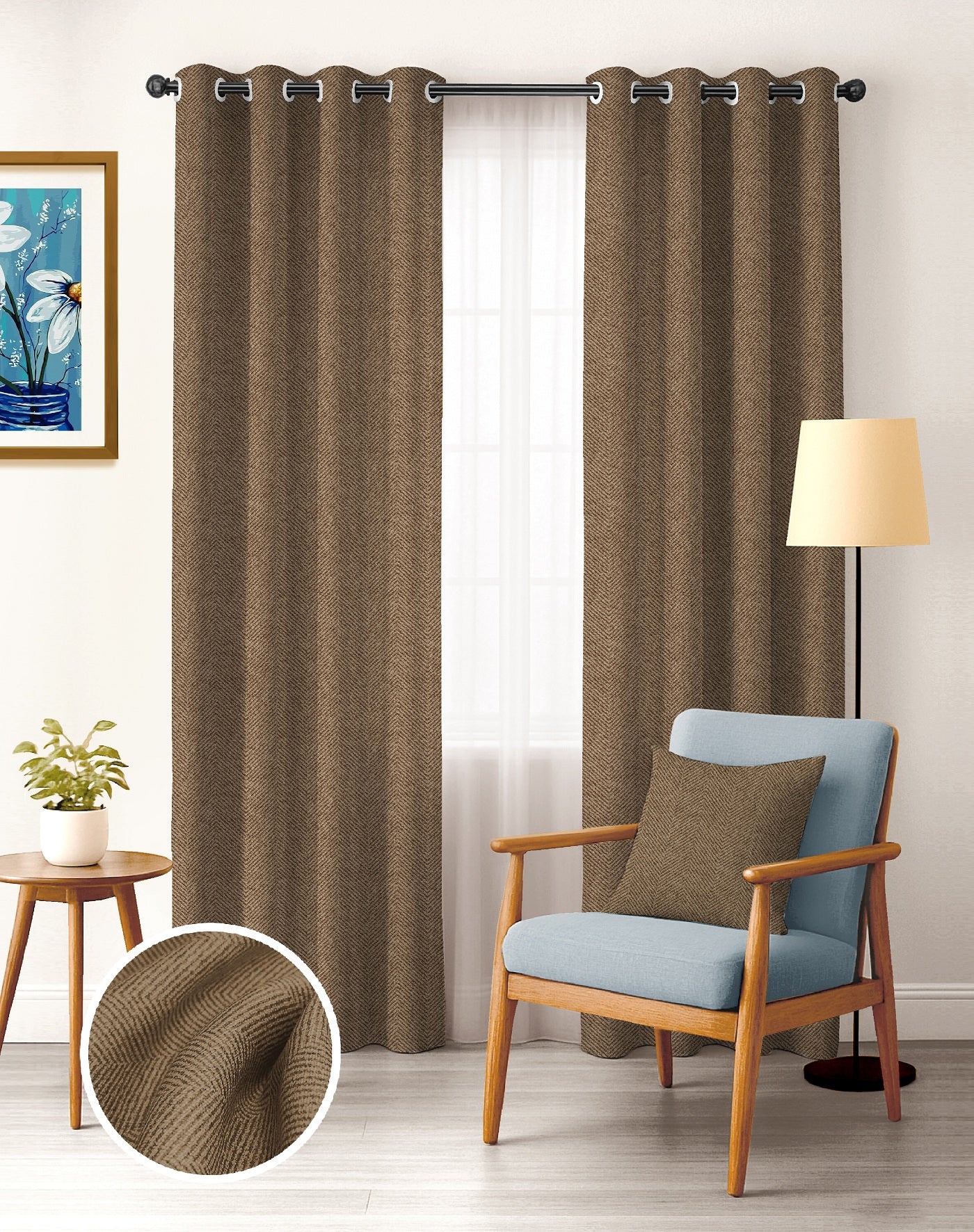 TWILLBONE COFFEE PRINTED BLACKOUT CURTAINS