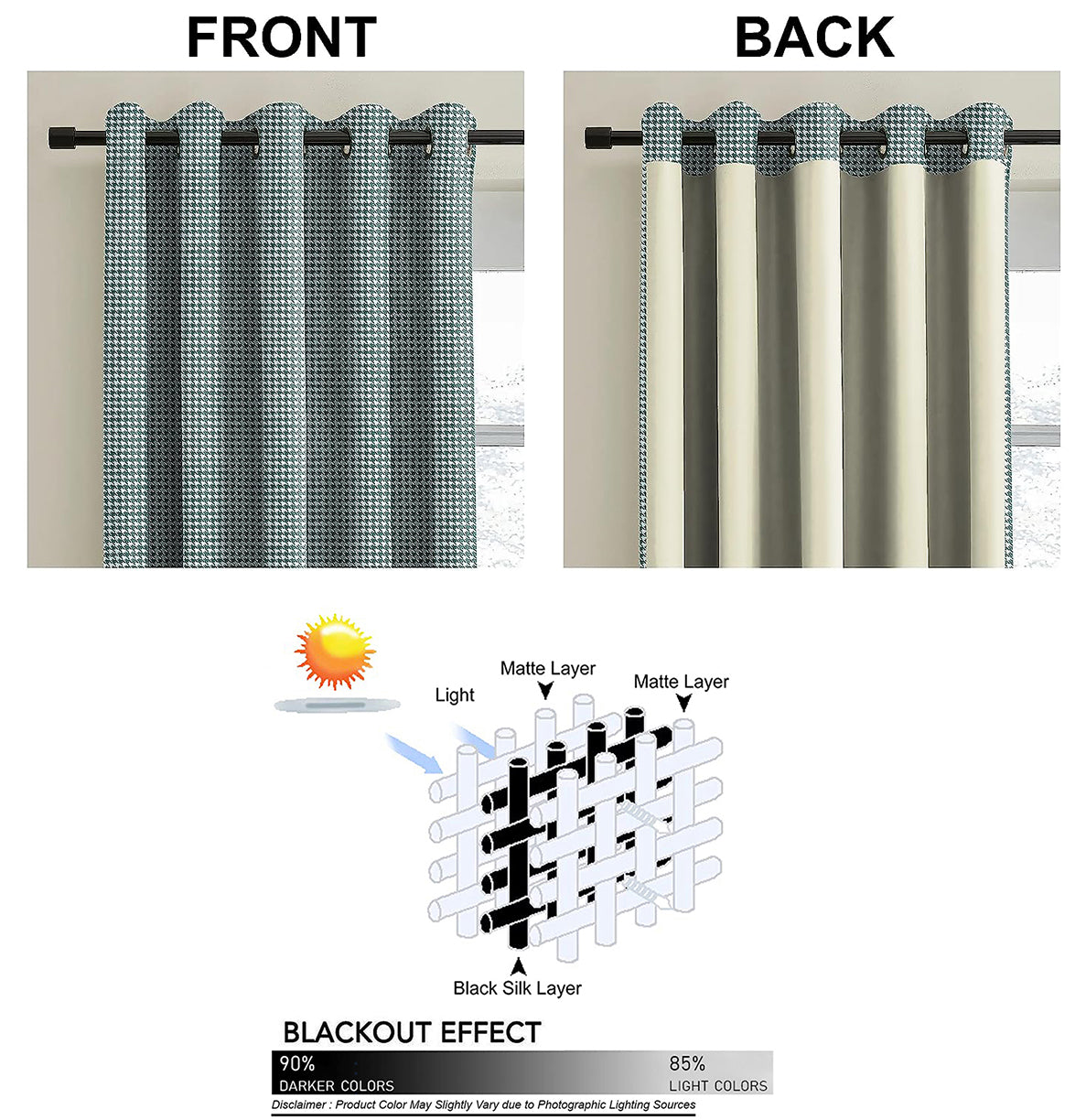 HOUNDSTOOTH DARK SEA GREEN BLACKOUT CURTAIN