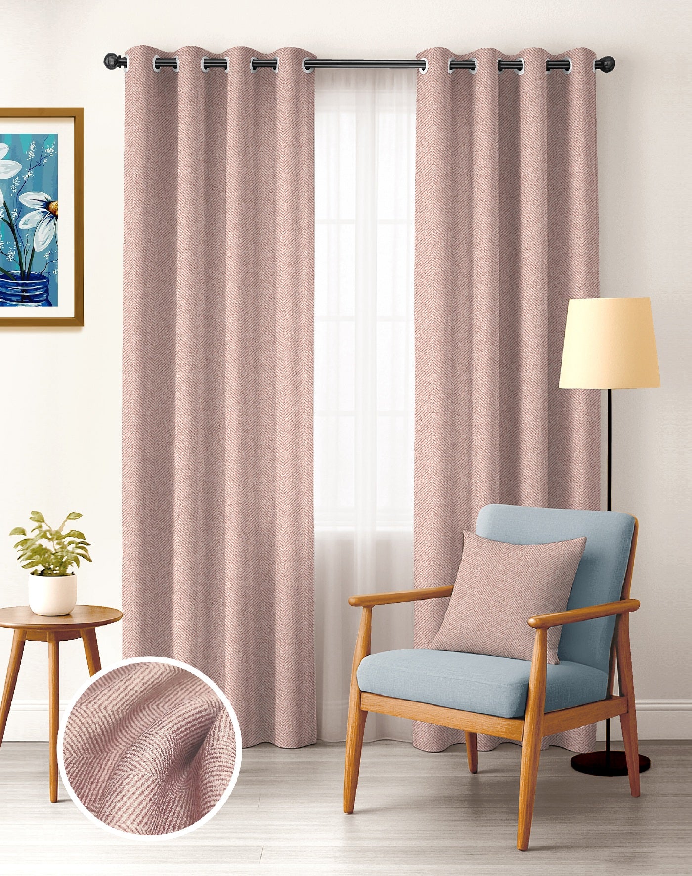 TWILLBONE BABY PINK PRINTED BLACKOUT CURTAINS