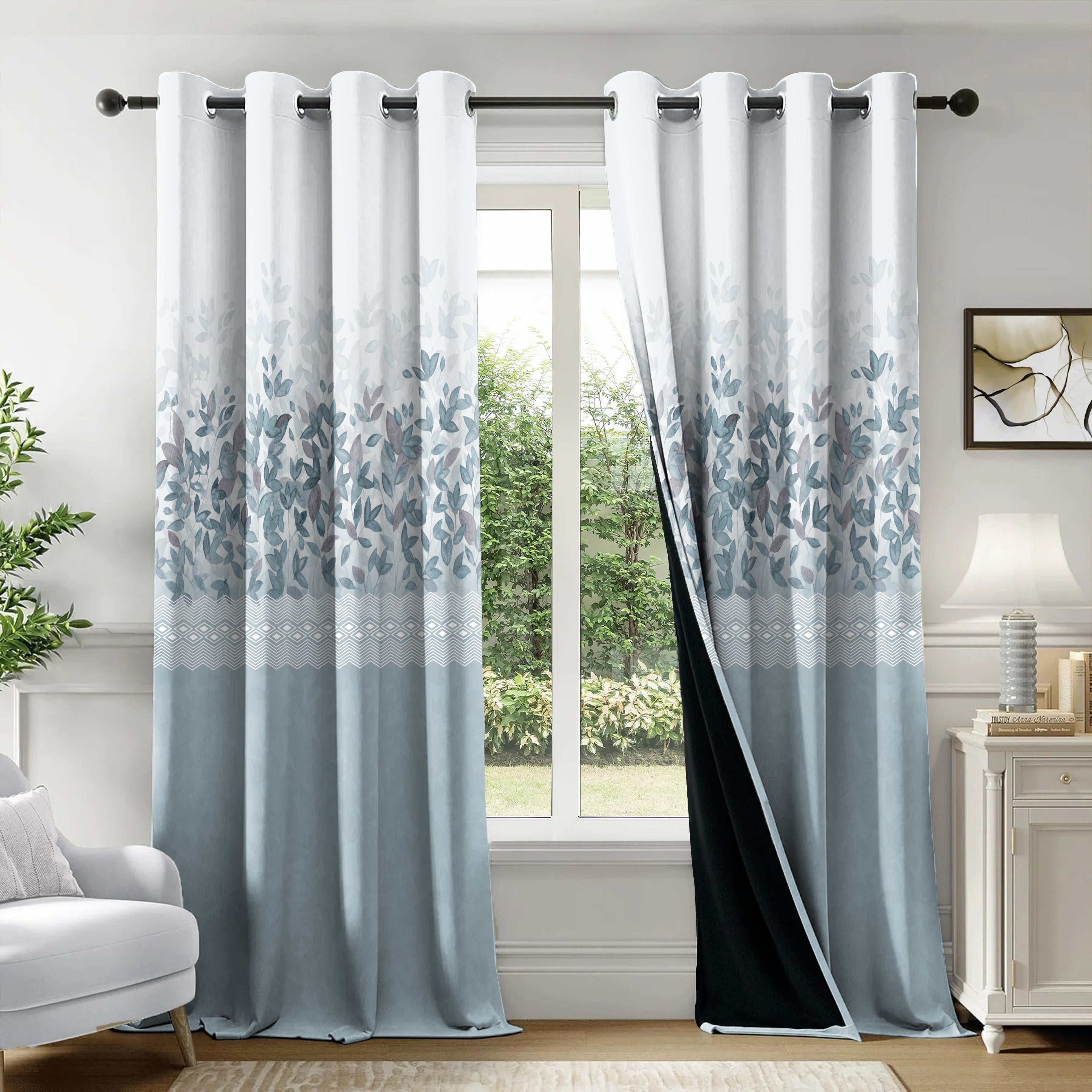 HIGHCLERE SKYBLUE CURTAINS 100% BLACKOUT PRINTED FOR LIVING & BEDROOMS