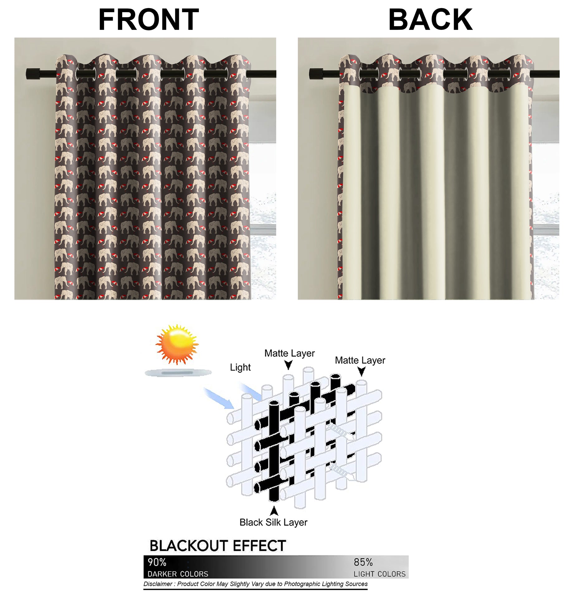 Elephant Brown Blackout Curtains