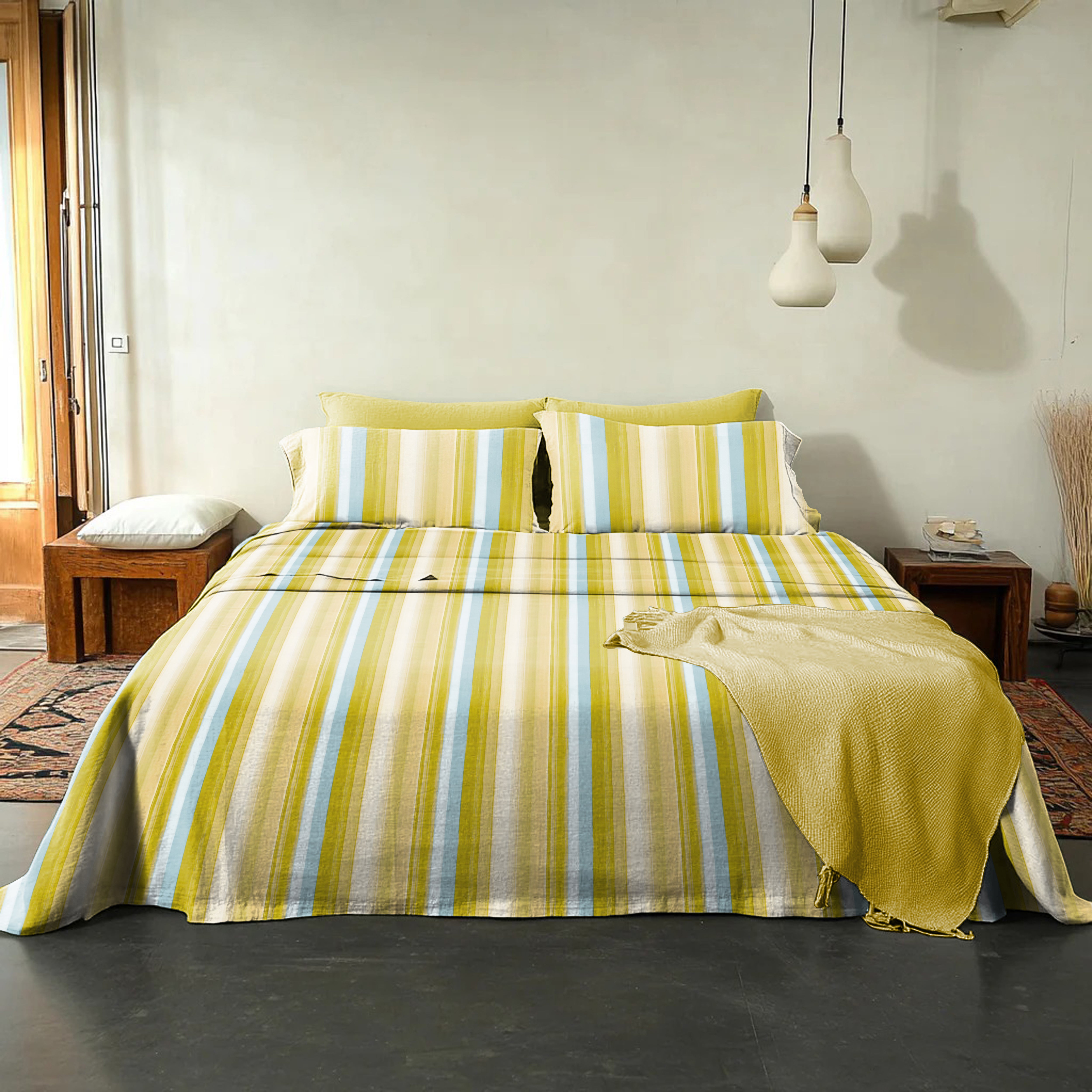 ALVIN LEMON COTTON BEDSHEET WITH PILLOWCOVER