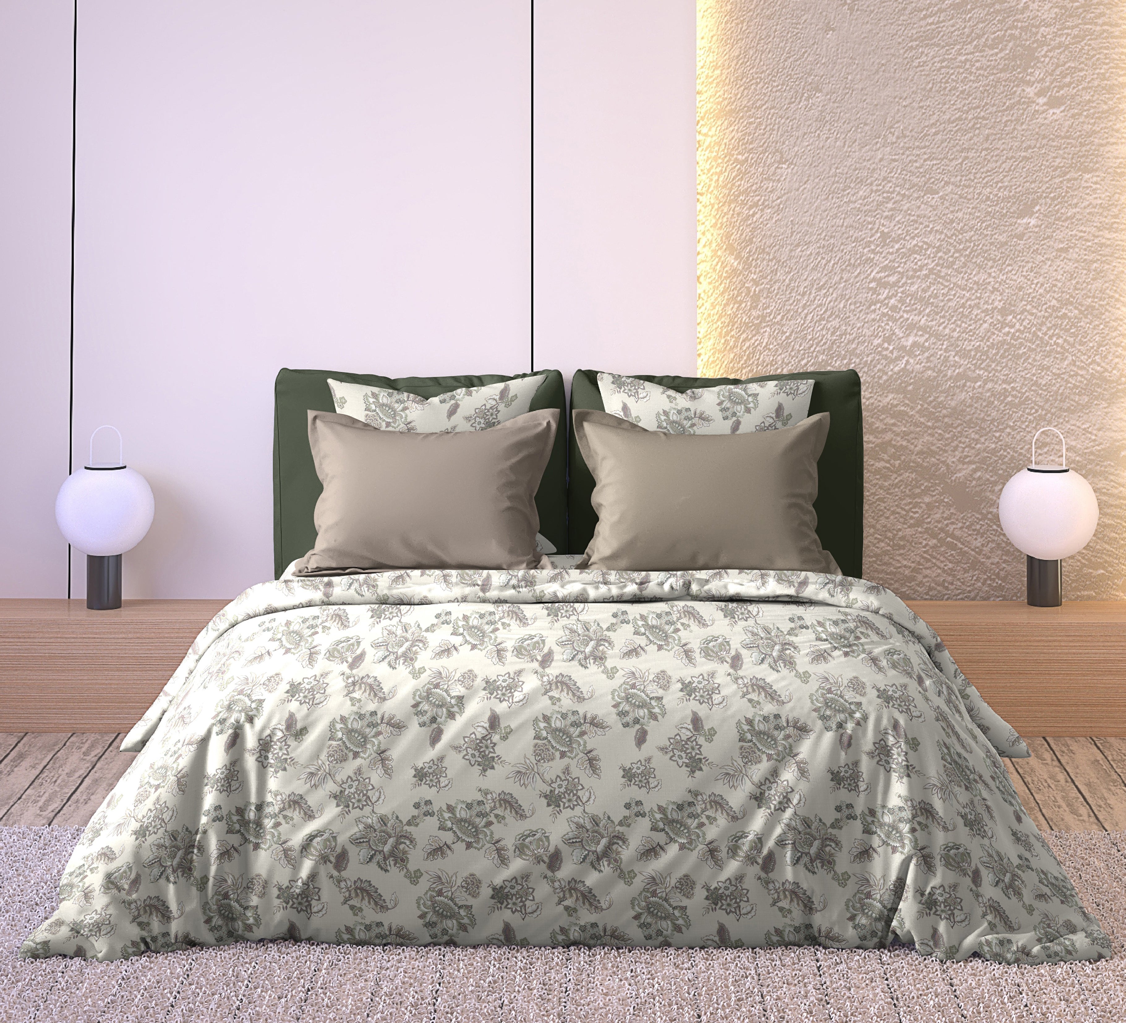ANZIO COFFEE COTTON BEDSHEET WITH PILLOWCOVER