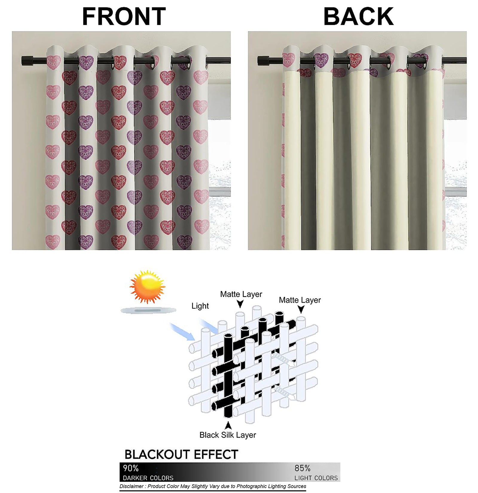 HEARTS OFF WHITE BLACKOUT CURTAINS
