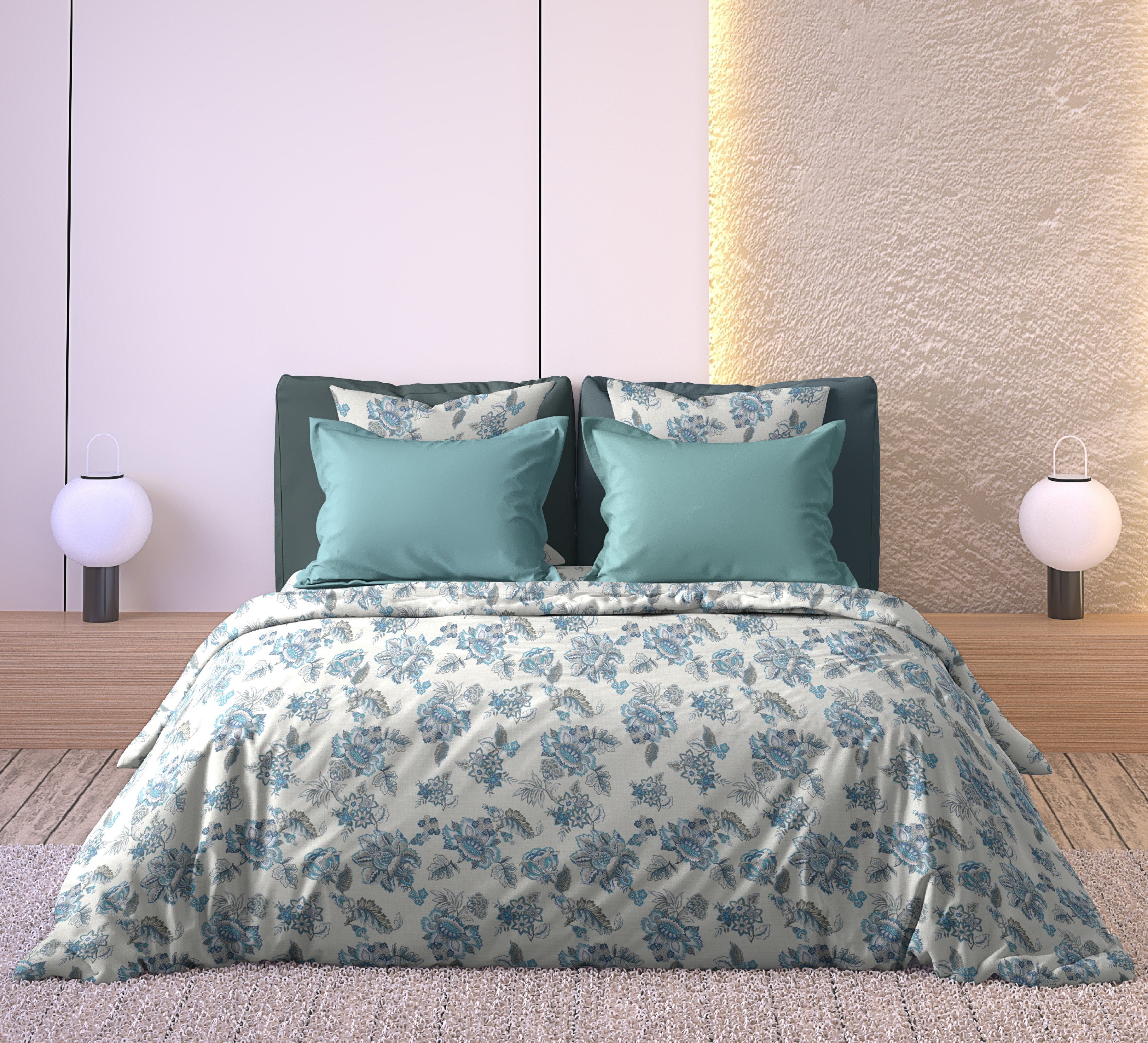 ANZIO BLUE COTTON BEDSHEET WITH PILLOWCOVER