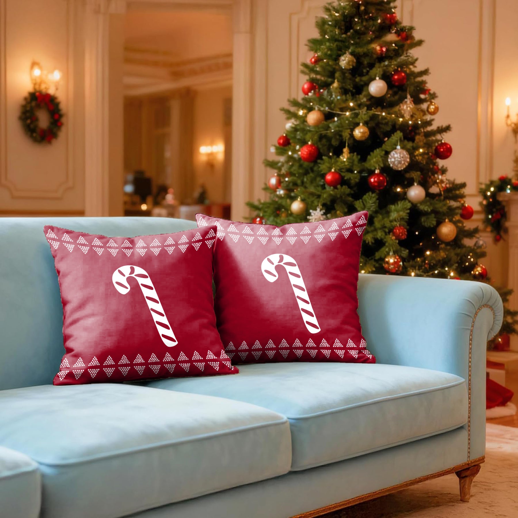 CHRISTMAS CANDY CANE CUSHION COVER (Pack of 2)
