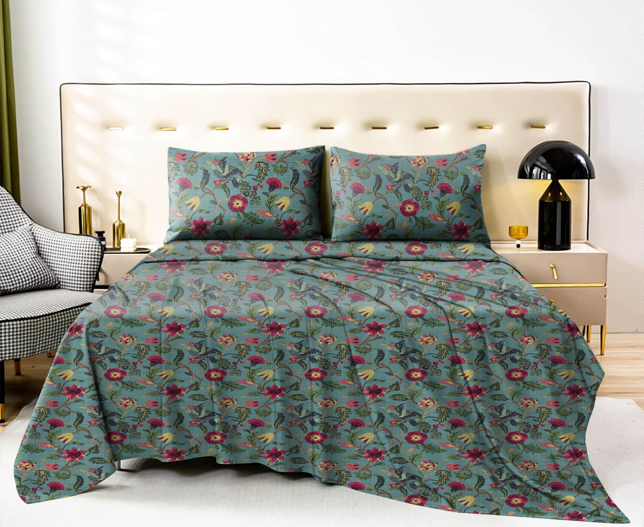Cabal Aqua Bedcover for Double Bed with 2 PillowCovers King Size (104" X 90")