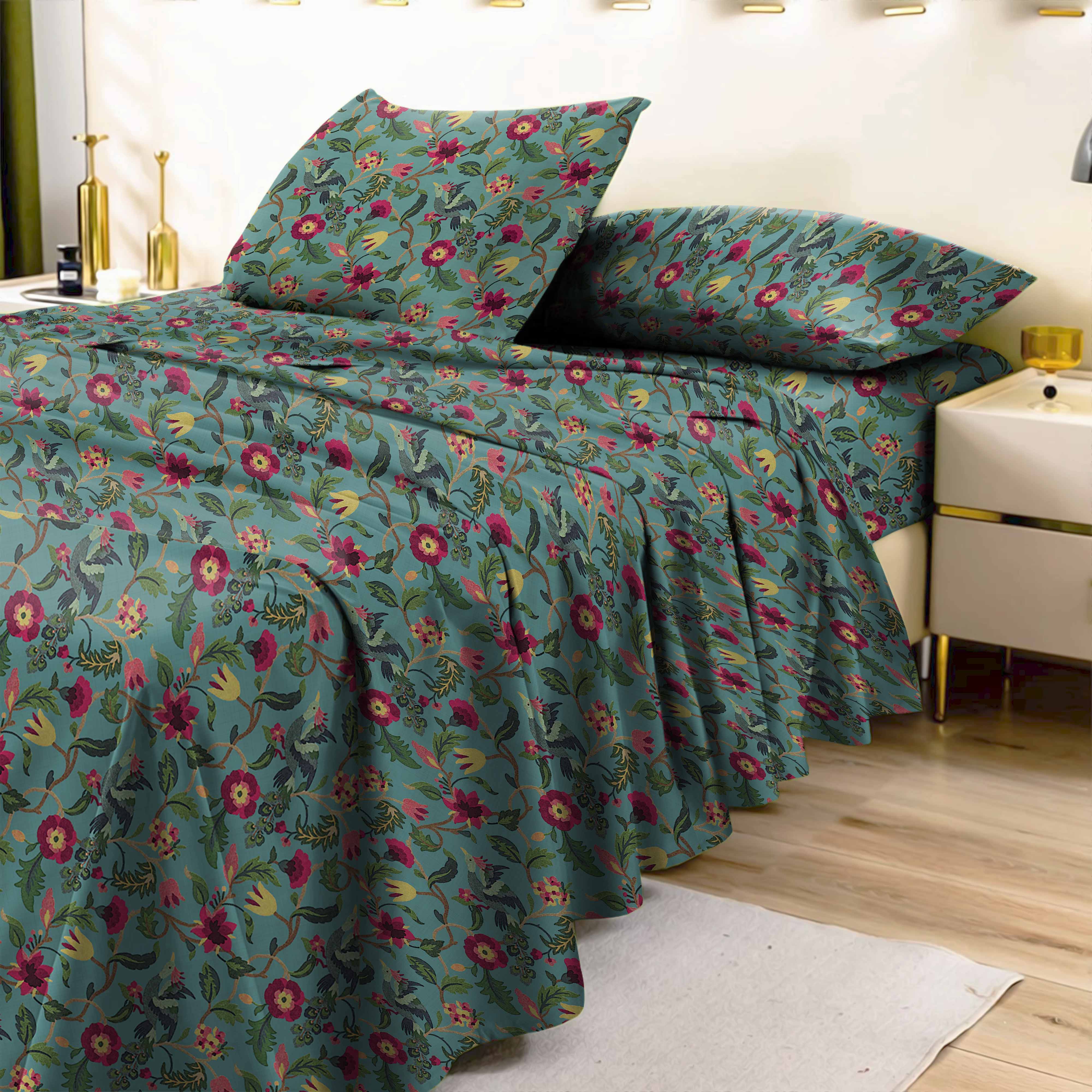Cabal Aqua Bedcover for Double Bed with 2 PillowCovers King Size (104" X 90")