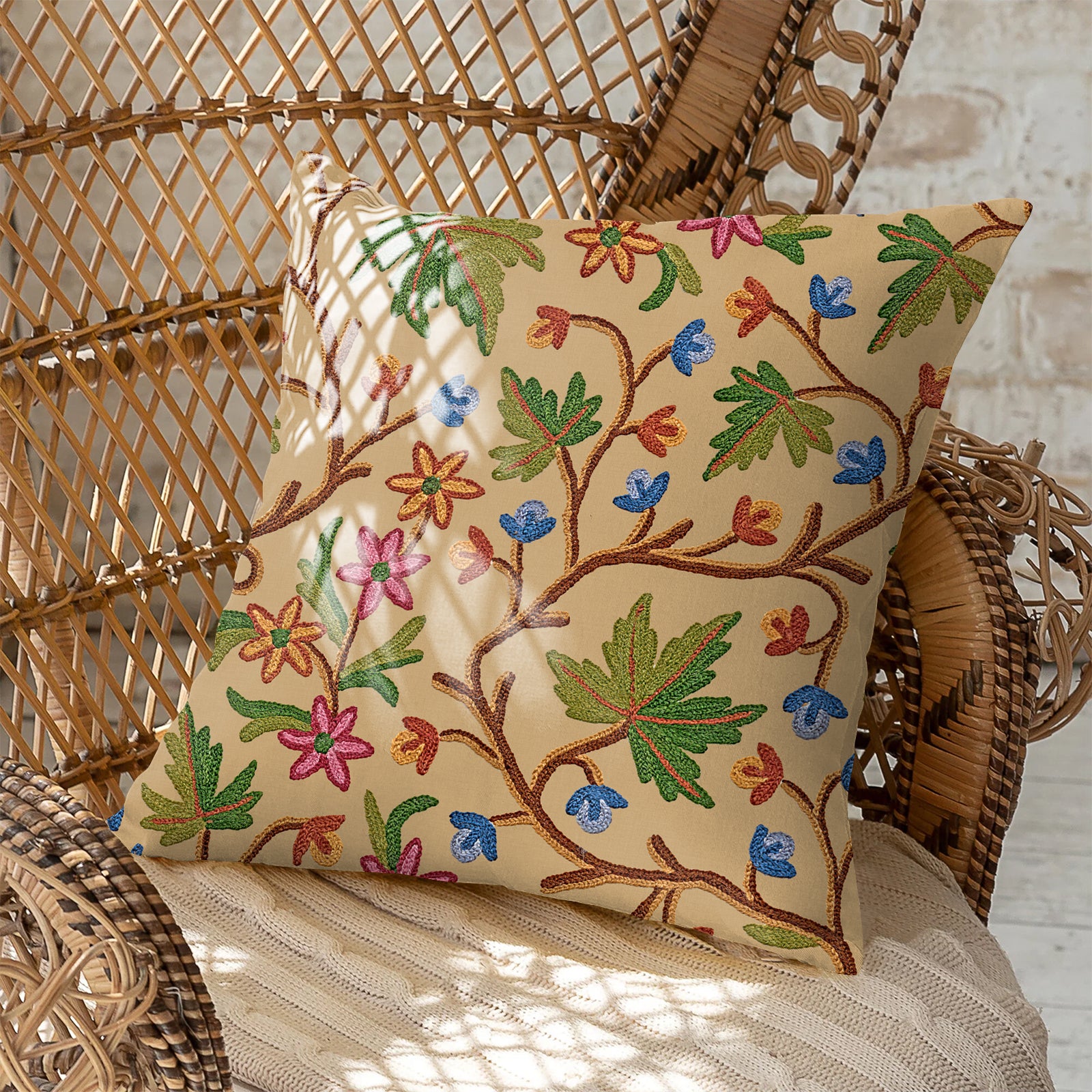 VAROSKI KASHMIRI BEIGE DIGITAL PRINTED CUSHION COVER (Pack of 2)