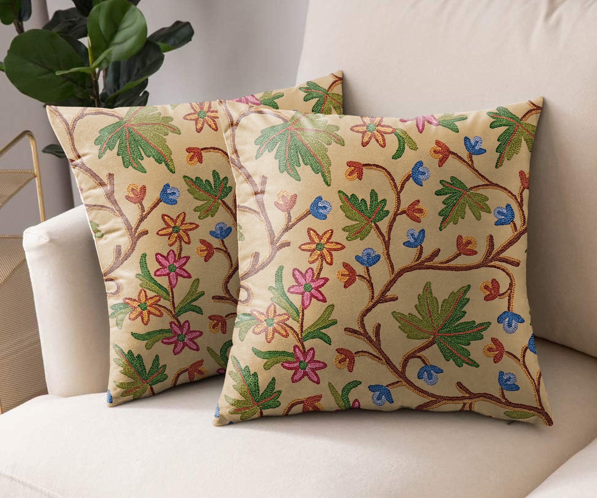 VAROSKI KASHMIRI BEIGE DIGITAL PRINTED CUSHION COVER (Pack of 2)