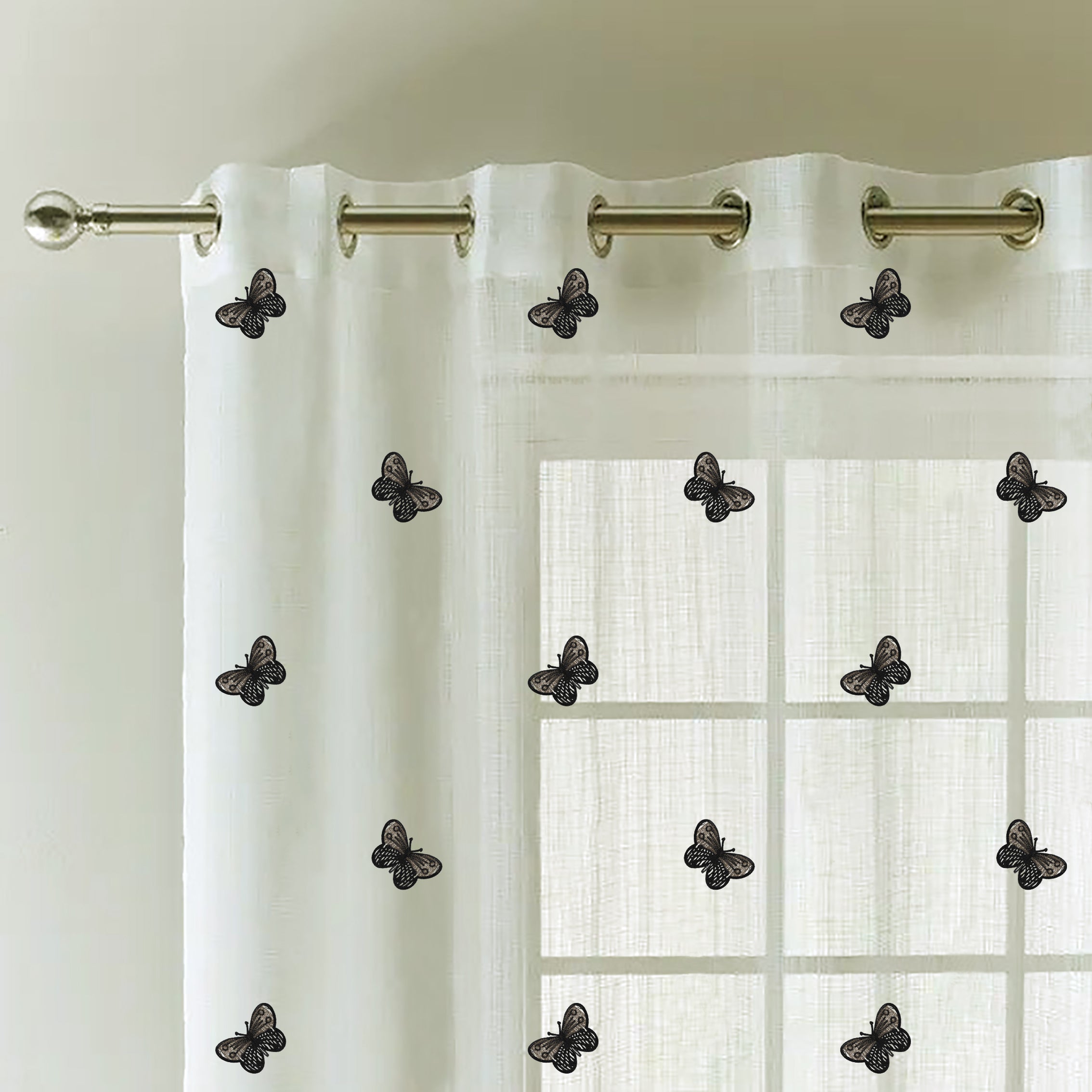 BUTTERFLY BLACK SHEER CURTAIN