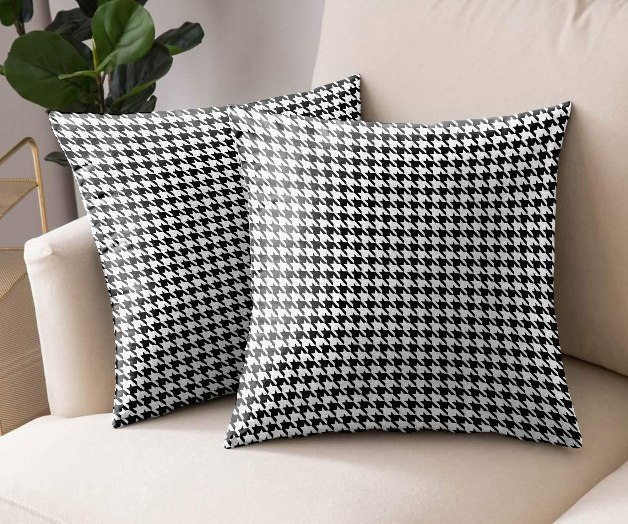 HOUNDSTOOTH BLACK (16X16 INCH) DIGITAL PRINTED CUSHION COVER