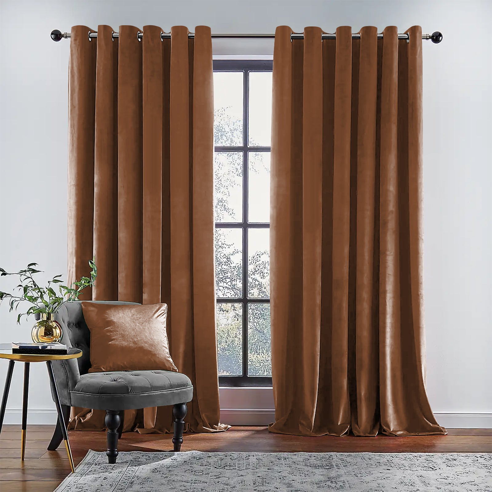 RAINBOW VELVET BROWN CURTAINS