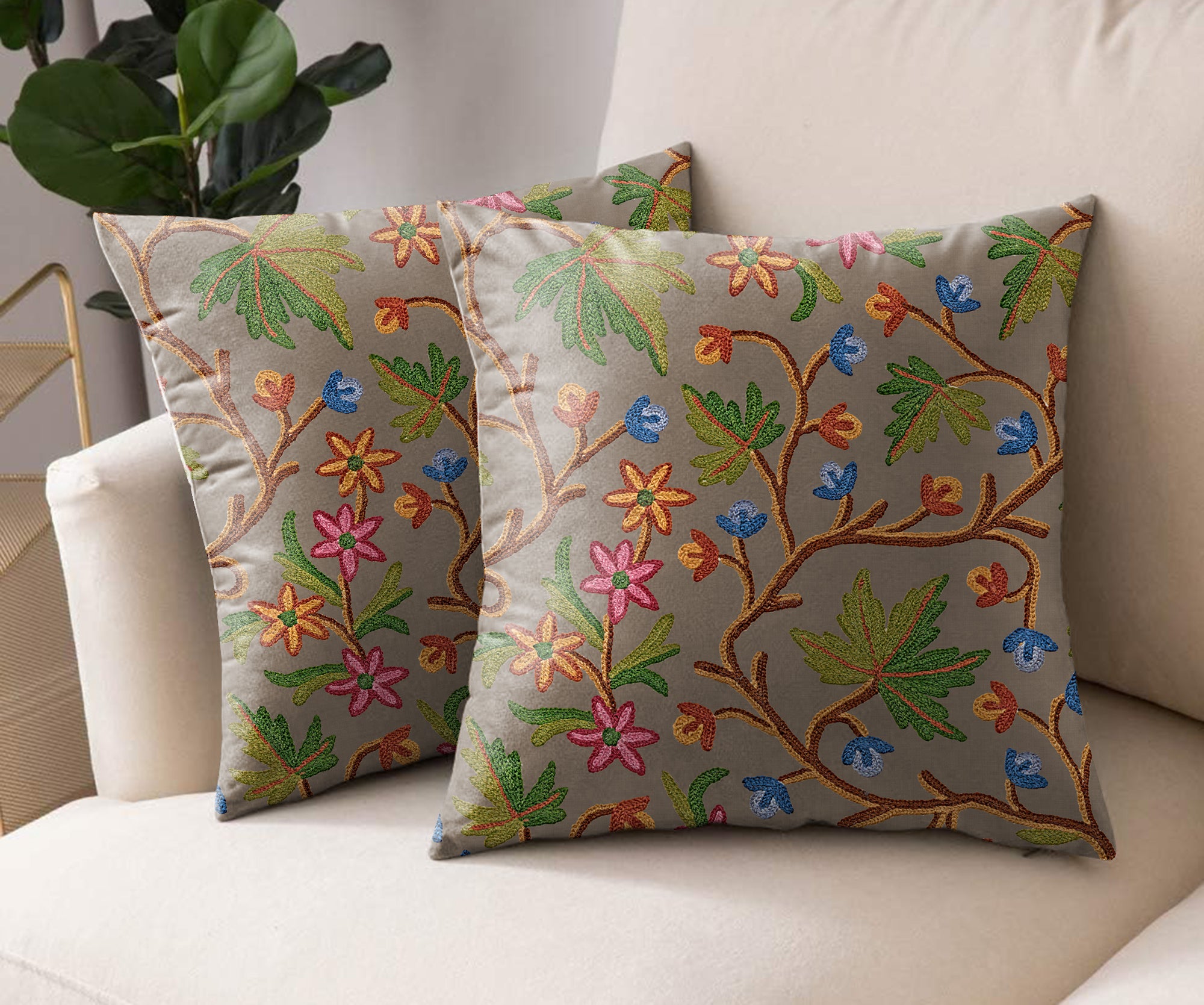 VAROSKI KASHMIRI BROWNISH DIGITAL PRINTED CUSHION COVER (Pack of 2)