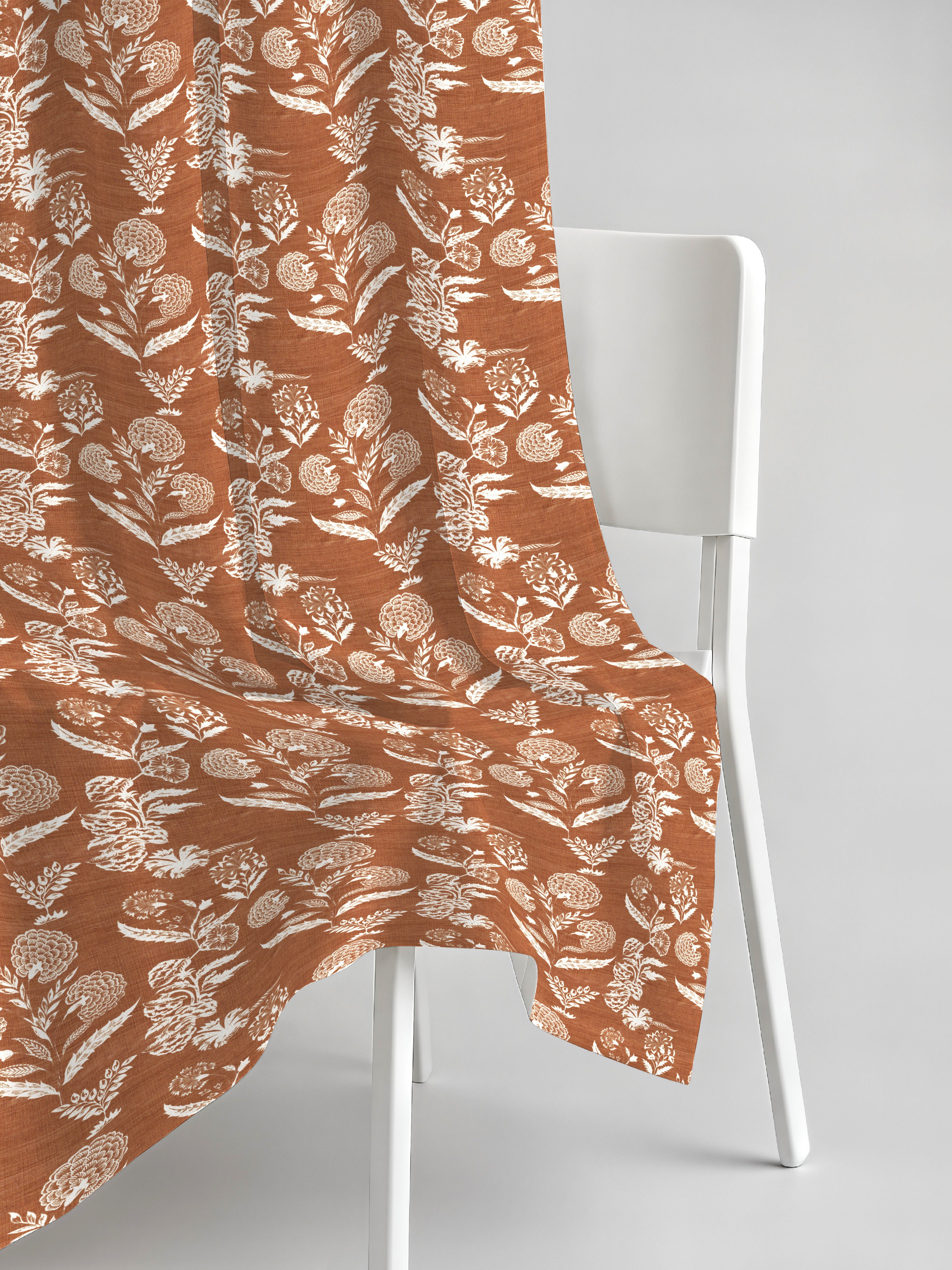 AURELIA MATTY ORANGE PRINTED ROOM DARKENER/100% BLACKOUT CURTAIN