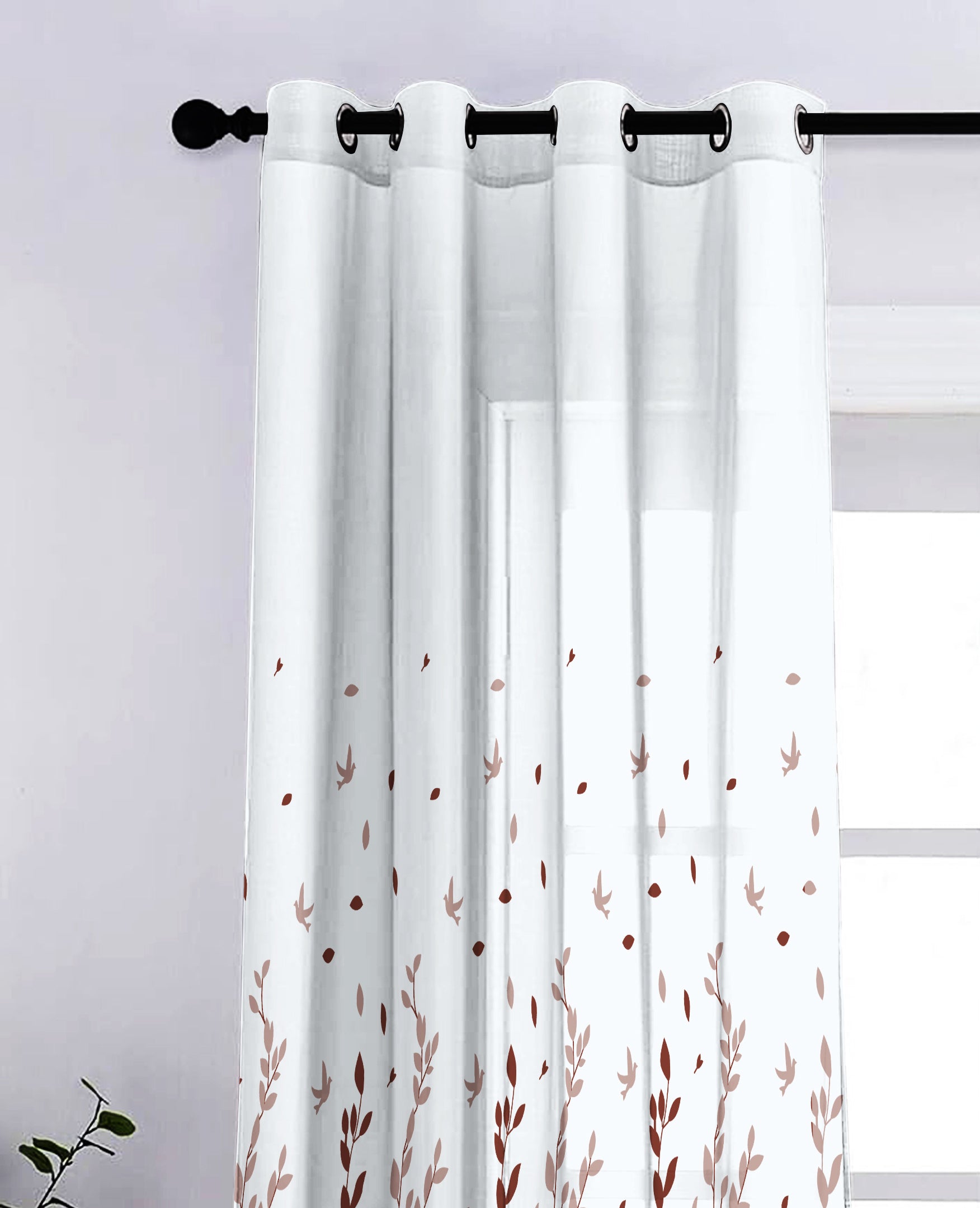 DALYAN MAROON LINEN PRINTED SHEER CURTAIN